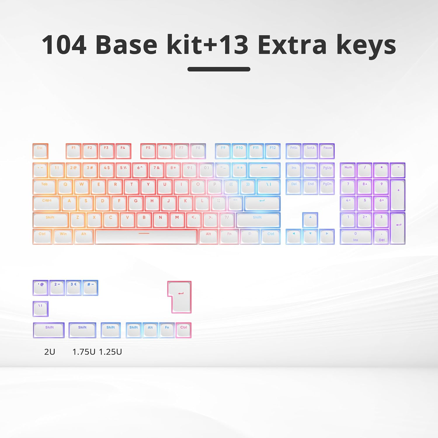 Ussixchare PBT Pudding Keycaps Set 117 Keys, Double Shot Translucent XDA Profile for ISO & ANSI Layout 61/68/84/87/104 Keys Mechanical Keyboard, White Pudding image number 3