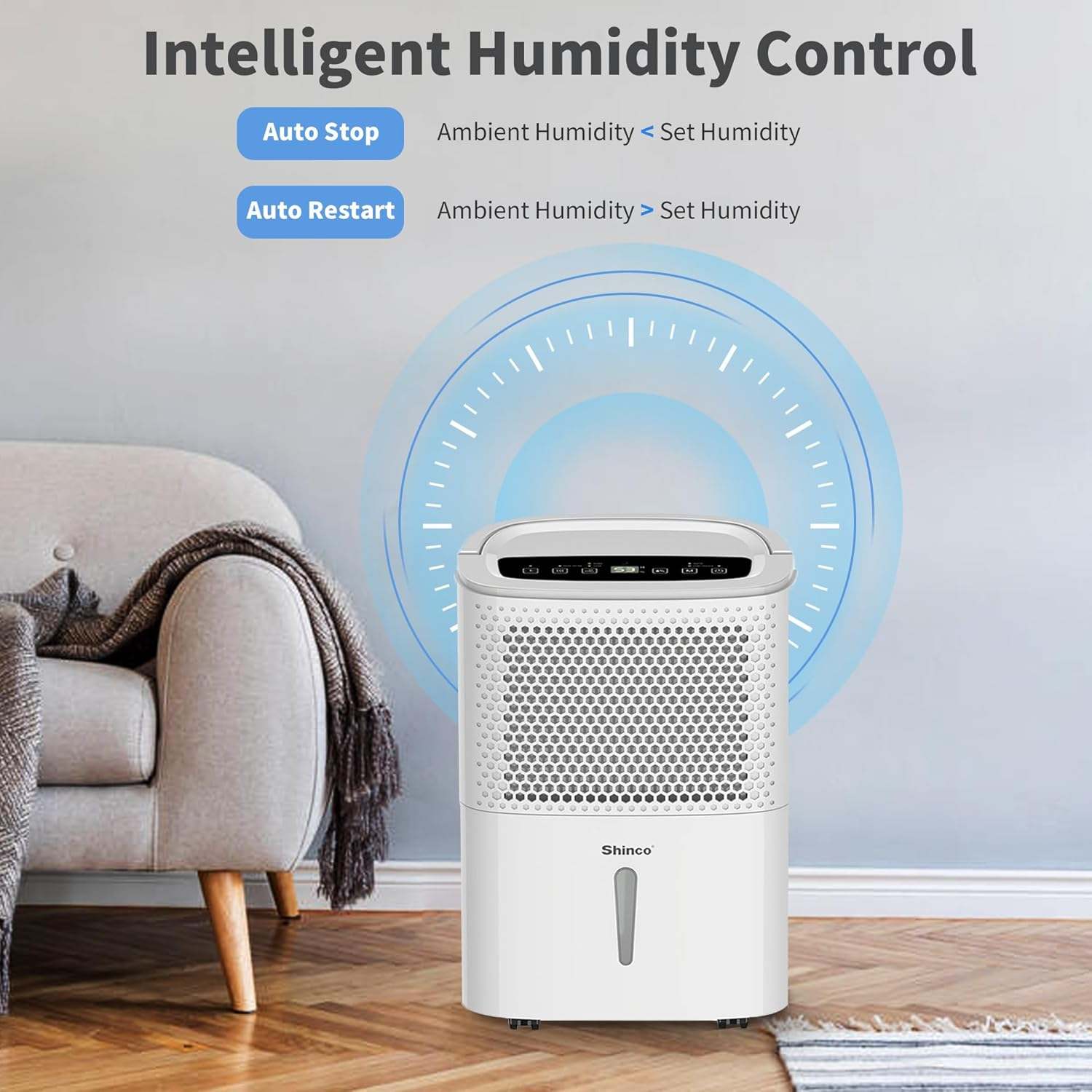 Dehumidifier,Shinco 12L Dehumidifier for Home,Portable Dehumidifier Moisture Absorber,Suitable for 20㎡ Living Room,Bathroom,Basement,Garage,Bedroom,1.8L Water Tank and Continuous Drainage image number 6