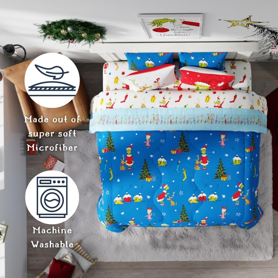 Franco Grinch by Dr. Seuss Holiday & Christmas Bedding Super Soft Comforter and Sheet Set with Sham, 7 Piece King Size (Official Dr. Seuss Product) image number 5
