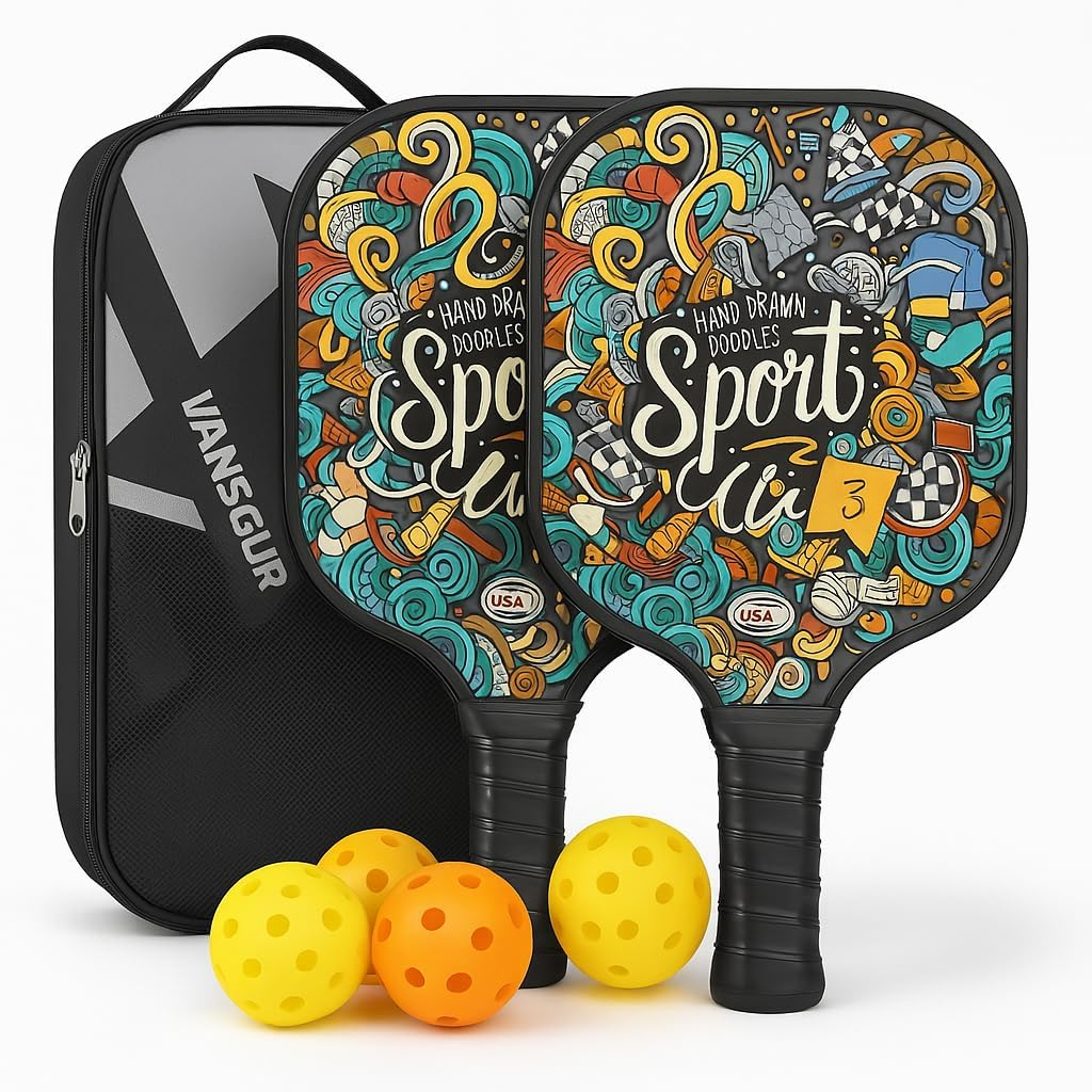 Pickleball Paddle Set of 2 &ndash; Lightweight Fiberglass Paddles with 4 Balls and Carrying Bag image number 2