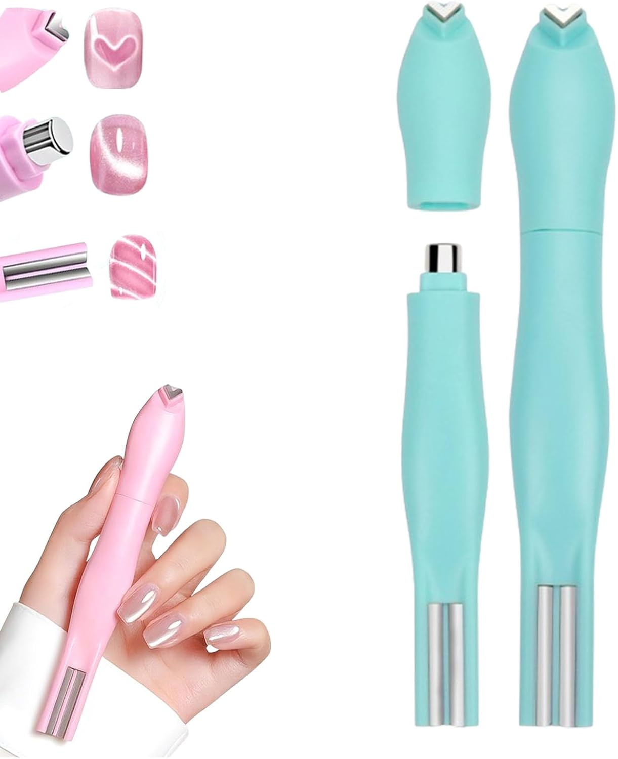 3-In-1 Heart Shape round Line Shape Nail Art Magnet Pen,2025 New Magnetic Nail Art Tool,Heart Magnet for Cat Eye Gel Polish-Heart, round & Line Shapes,For Cat Eye Gel Polish Diy Manicure Kit (Green) image number 1