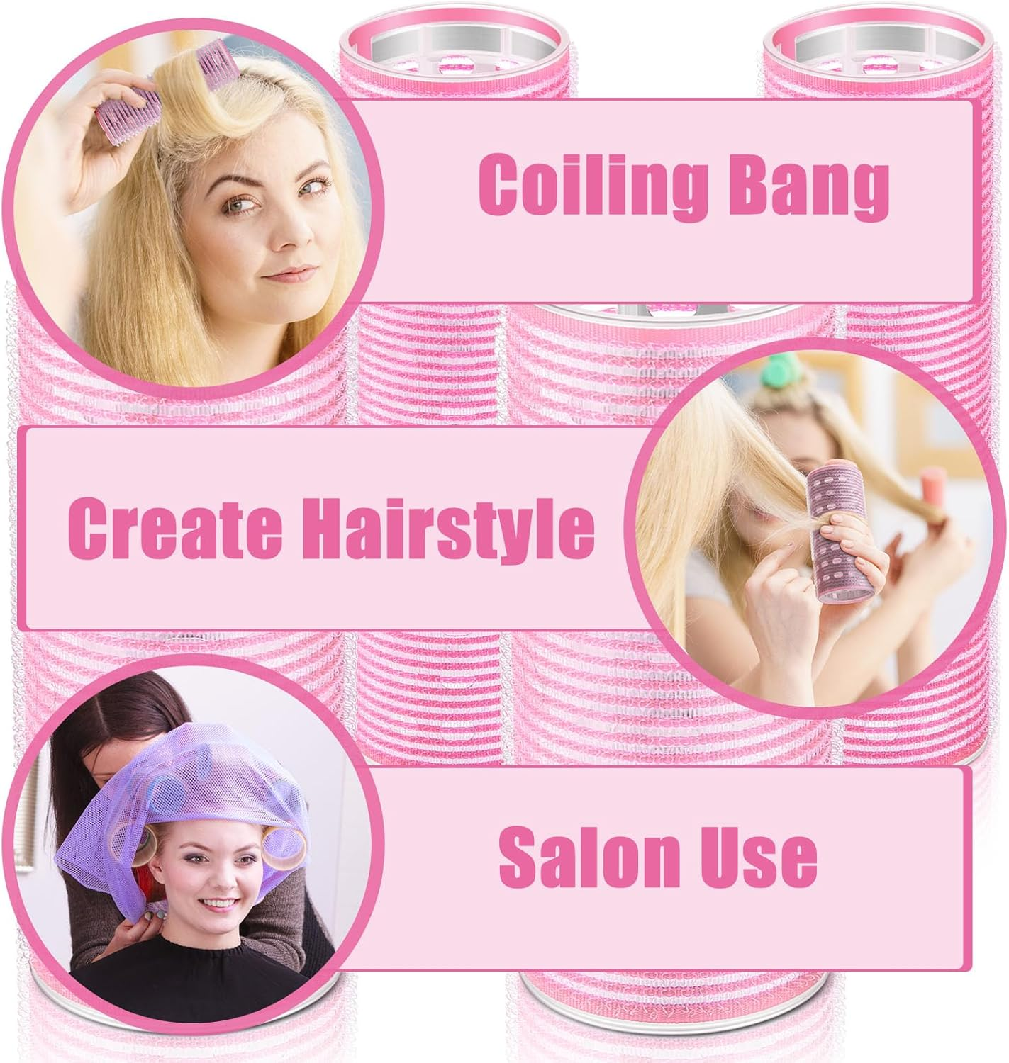 WILLBOND 4 Pcs Long Hair Rollers for Bangs Aluminum Core Curlers Thermal Self Grip Roller for Long and Medium Hair Women Hairstyle(4.7 X 2 Inch, 4.1 X 1.2 Inch,Light Pink)