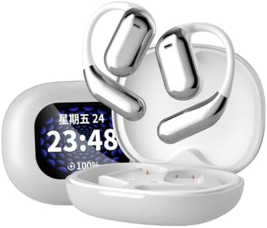 TKTCO over the Ear Headphones Q16Pro ，Smart Touch Screen Charging Box，Sports Earhook Bluetooth Headphones，Suitable for Fitness Running and Cycling, IPX4 Waterproof and Noise Reduction (Grey)