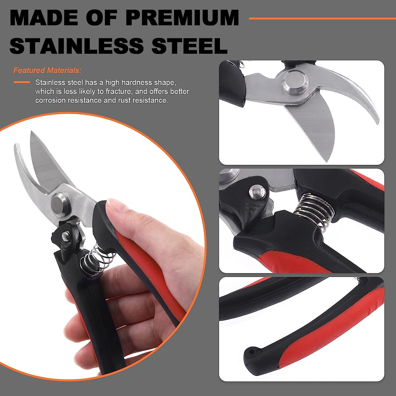Tanstic 6Pcs Garden Pruning Shears Set, Stainless Steel Garden Scissors, Garden Handheld Pruners, Sharp Garden Shears Bypass Pruning Shears with Gardening Gloves for Trimming Plants Cutting Flowers image number 2