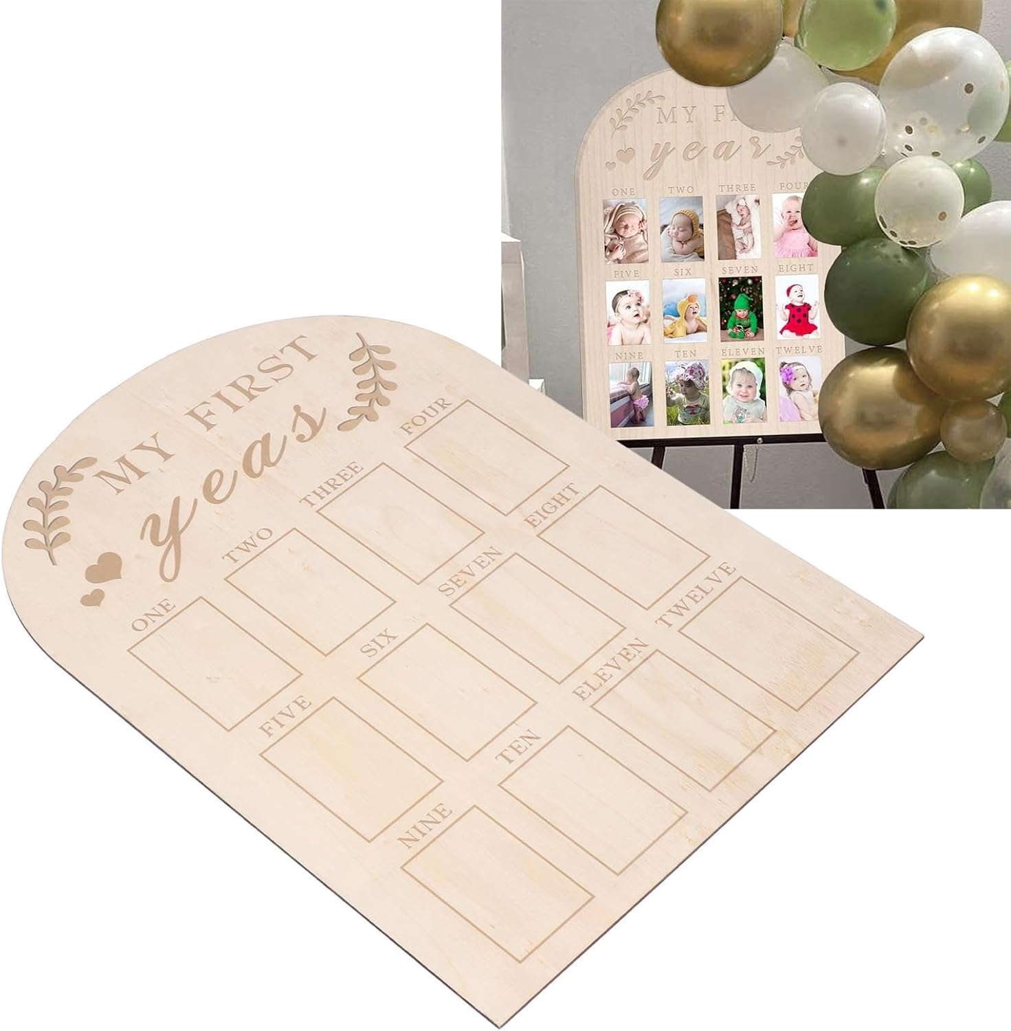 One Year Birthday Wooden Photo Board, My First Year Milestone Photo Board 12 Monthly Picture Frame, Baby Keepsake Frame, First Birthday Celebration Decoration, Nursery Decor Gift