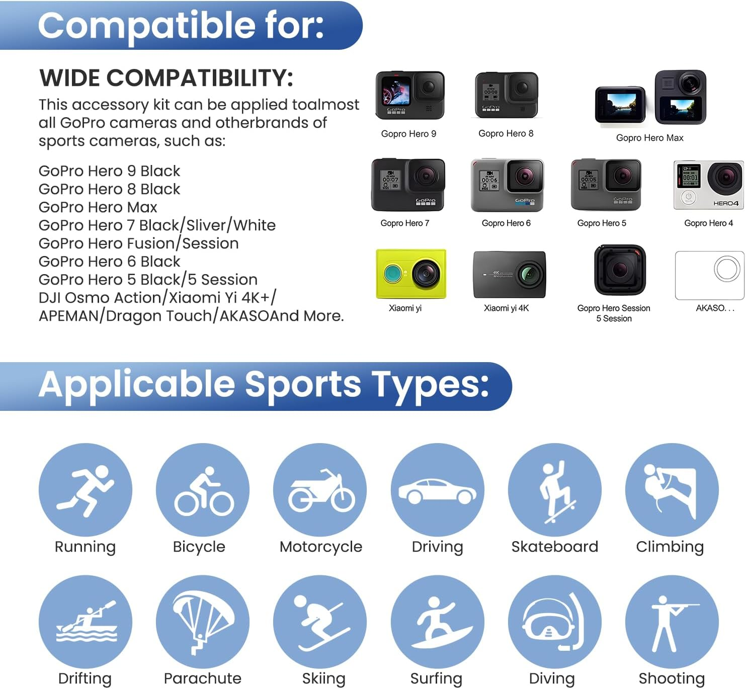 Xkimos 60-In-1 Action Camera Accessory Kit Compatible with Gopro Hero 13 12 11 10 9 8 7, Gopro Max, DJI Osmo Action 4, AKASO Brave 7, SJCAM, Complete Gopro Accessories for Action Cameras