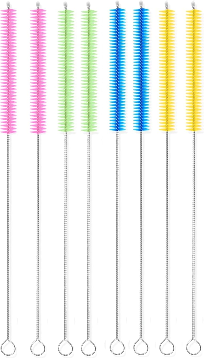 Straws Cleaner Brush with High Density Nylon Bristles & Stainless Handle & Hanging Loop, Also for Cleaning Sippy Cup, Bottle, Nozzle, Teapot, Narrow Area, D: 0.4 X L:10 Inch, Set of 8, 4 Colors Mix image number 5