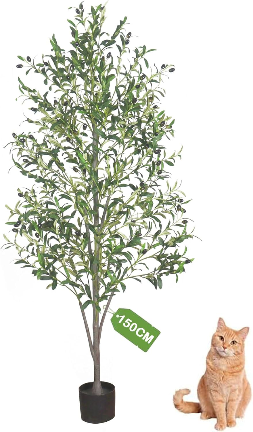 TUXOIUBA Artificial Olive Tree, 180Cm Tall Faux Silk Plant with Natural Wood Trunk and Lifelike Fruits for Home Office Decor, Indoor Fake Potted Tree for Modern Home Office Indoor Outdoor Decor