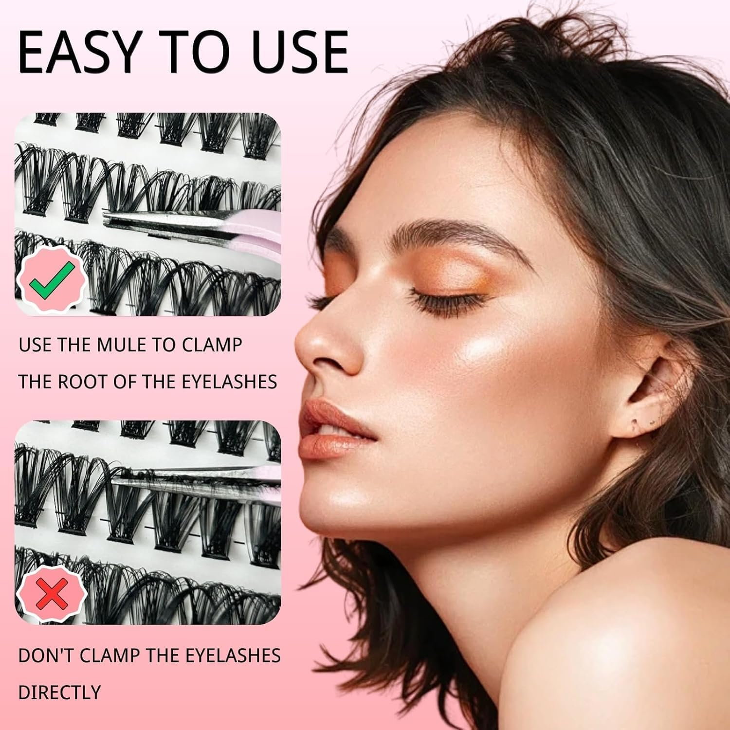 Cluster Lashes Lash Extension 540 Pcs Clusters Individual Lashes Soft DIY Eyelash Extensions Mixed Tray Eyelash Clusters Easy Diy Lash Extension Cluster at Home - 40D image number 7