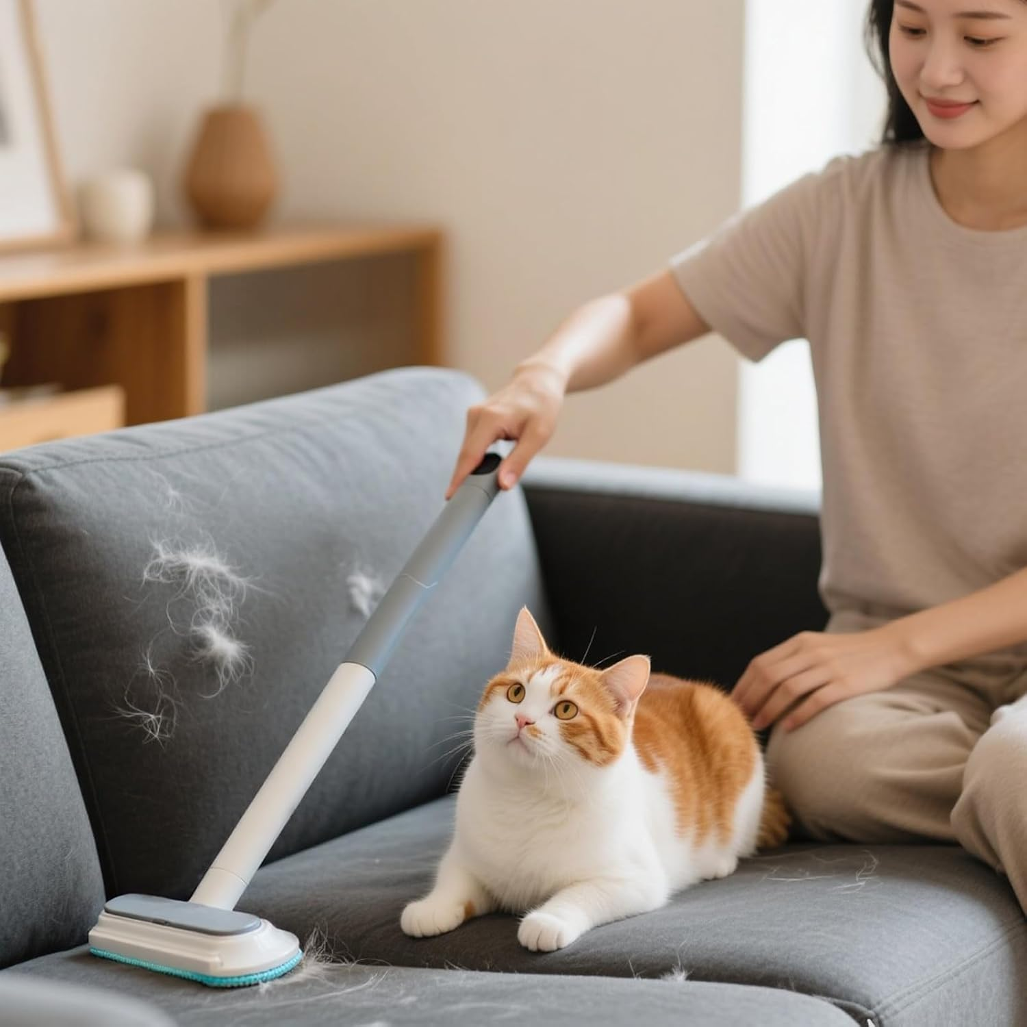 Ouqiesli 3 in 1 Pet Hair Remover Reusable Brush Dog Cat 17-Inch-Long Handle for Carpet Couch Clothes Blanket image number 6