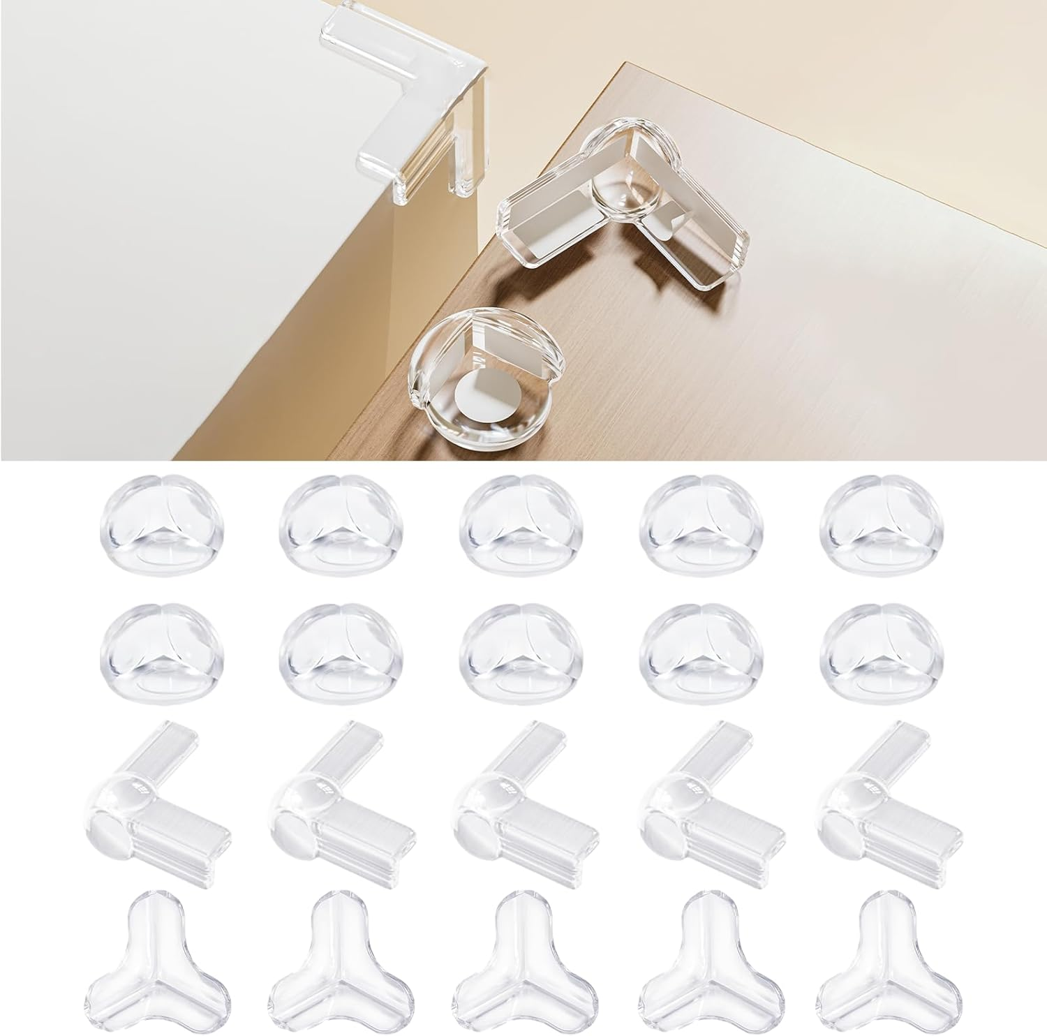 MATHARAGO 20 Pcs Corner Protectors, Safety Corner Guard for Baby, Clear and Transparent Cushion to Cover Sharp Furniture and Table Edges(Round & T & L Upgrade)