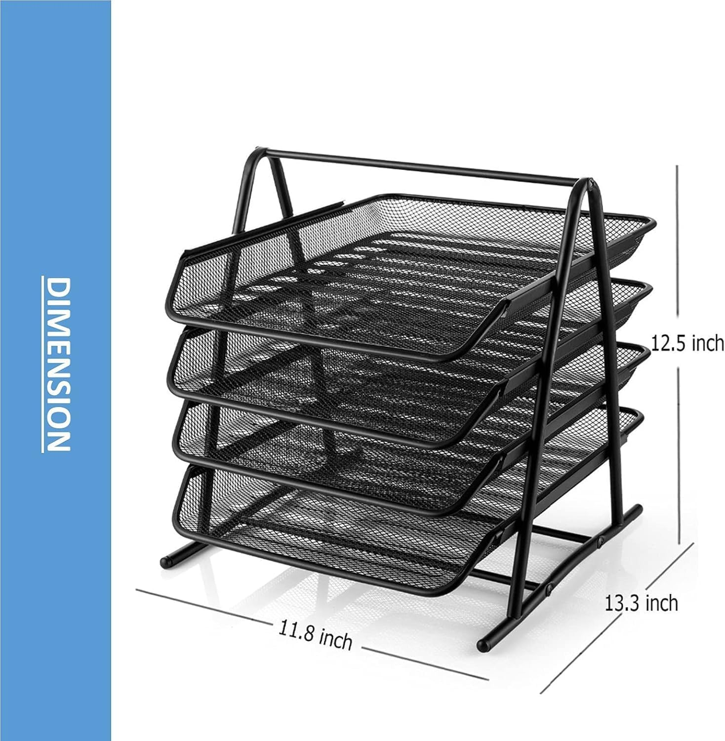 4-Tier Stackable Office Letter Organizer, Desk Tray, Metal Mesh File Storage, Desktop Organizer 12" L X 13.75" W X 12.5" H, (Black) image number 6