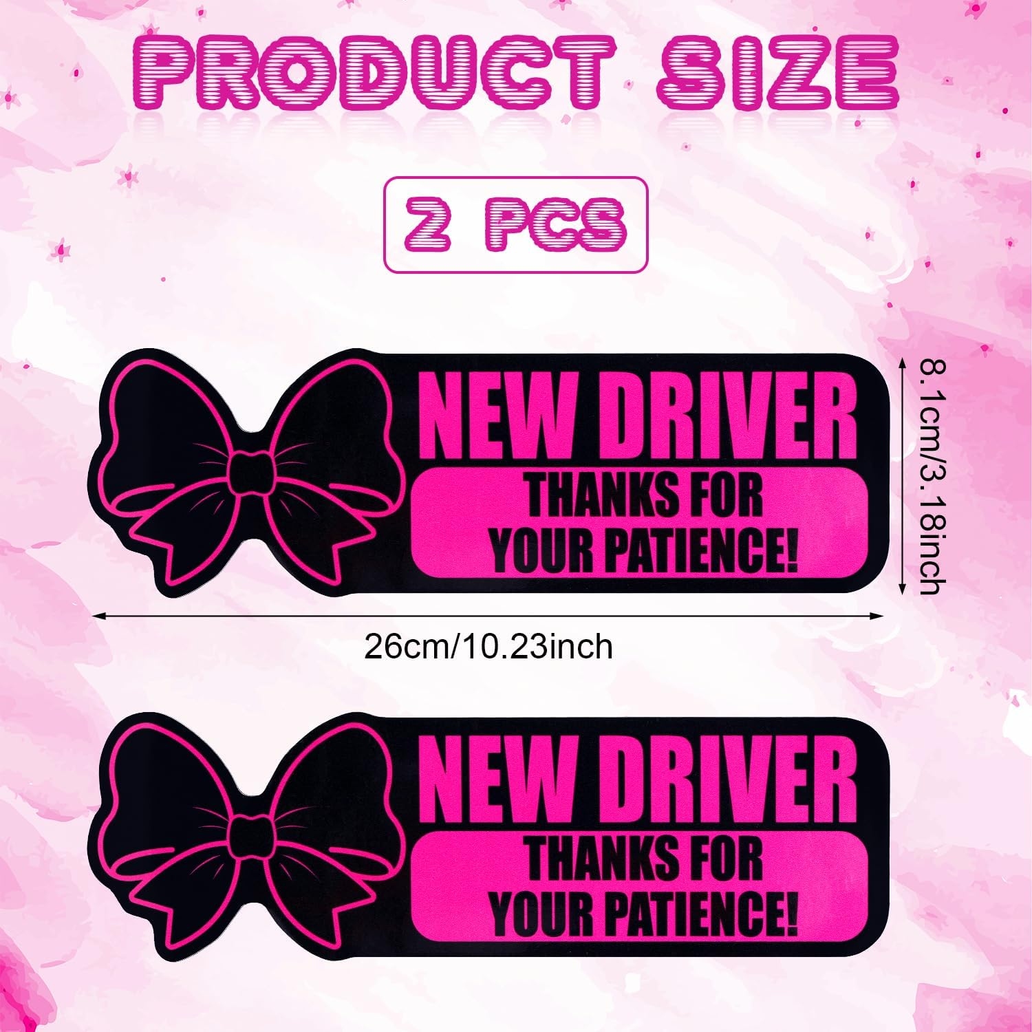 2Pcs New Driver Magnet for Car, Cute Candy Bow Reflective Rookie Driver Stickers for Car Vehicle Bumper Novice Thanks for Your Patience Removable Magnetic Student Driver Signs Car Decal Accessories image number 2