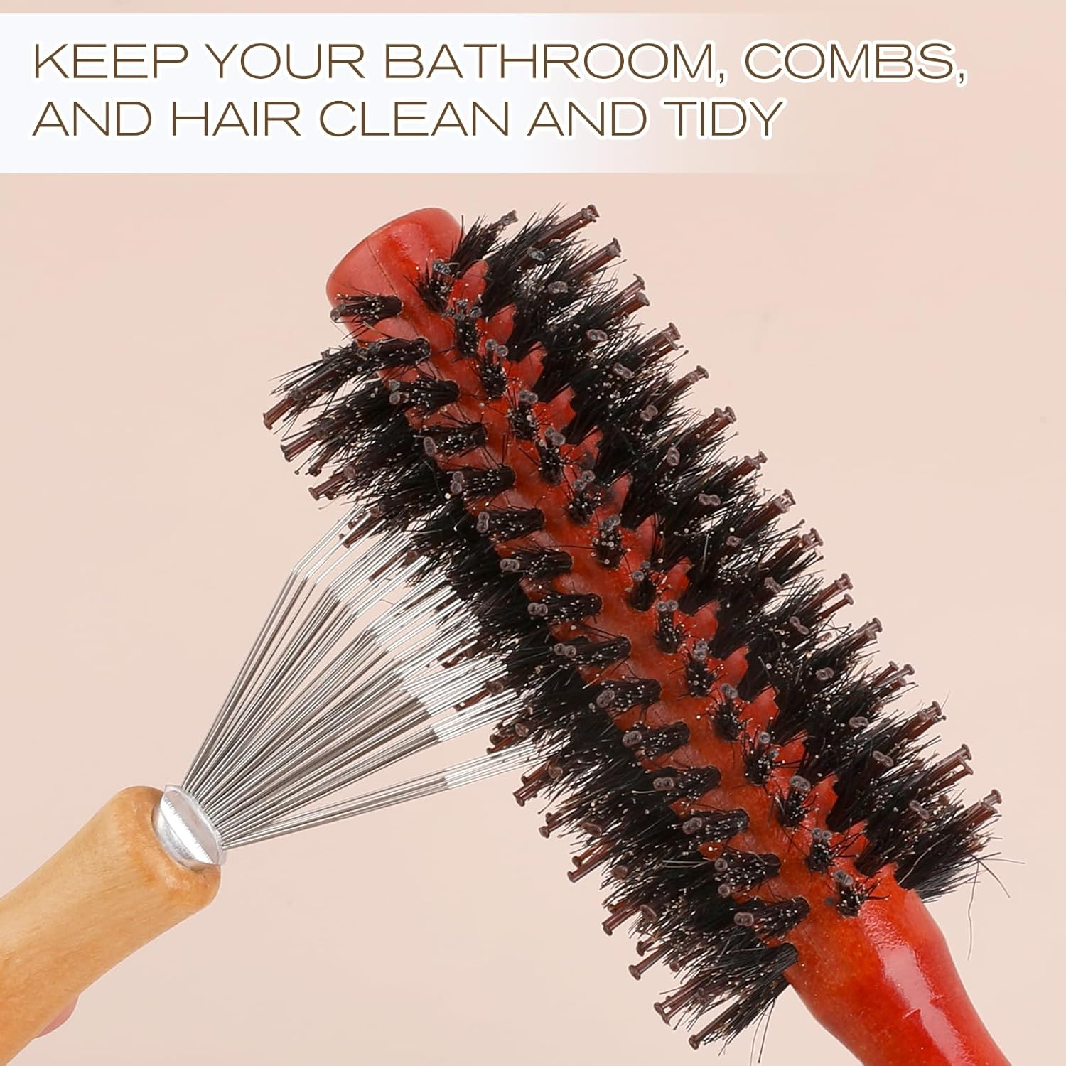 3Pcs Hair Brush Cleaner Tool Comb and Brush Cleaner Tool Set with Rake Design Metal Wire Comb Cleaners Wooden Handle Hair Remover Mini Instrument for Home and Salon Use Removing Dust Dirt image number 4