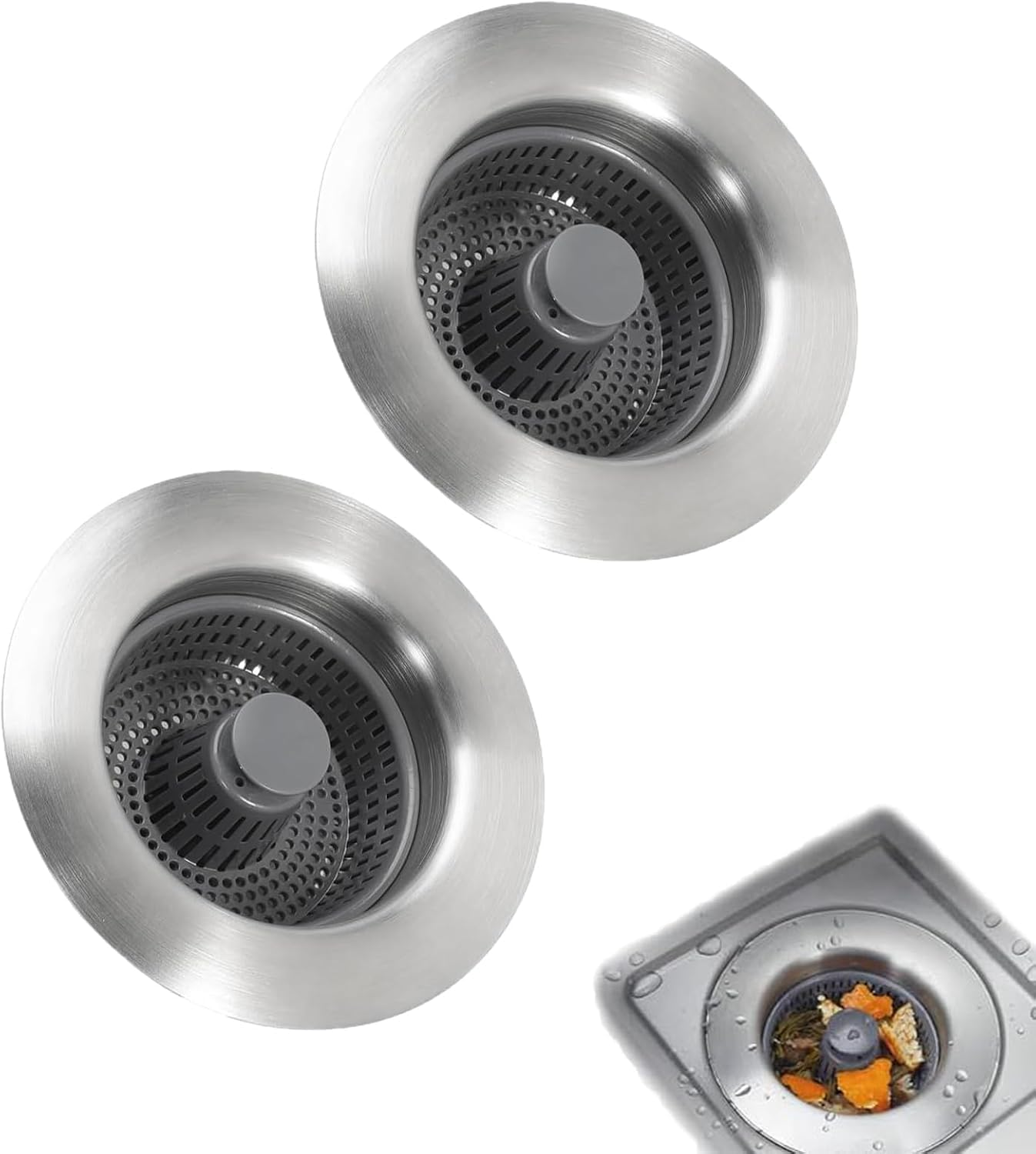 2Pcs 3-In-1 Kitchen Sink Drain Strainer and Stopper Combo - Stainless Steel Pop-Up Sink Stopper with Anti-Clogging Basket - Bounce Core Drain Aid image number 2