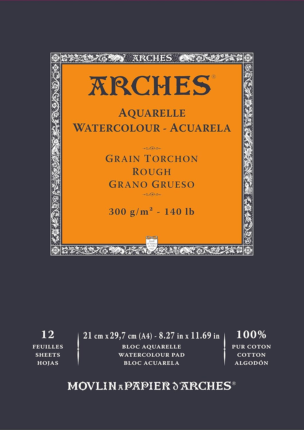 Arches 300 GSM Watercolour Rough Press Paper Pad, Natural White, Size A4 (12 Sheet)