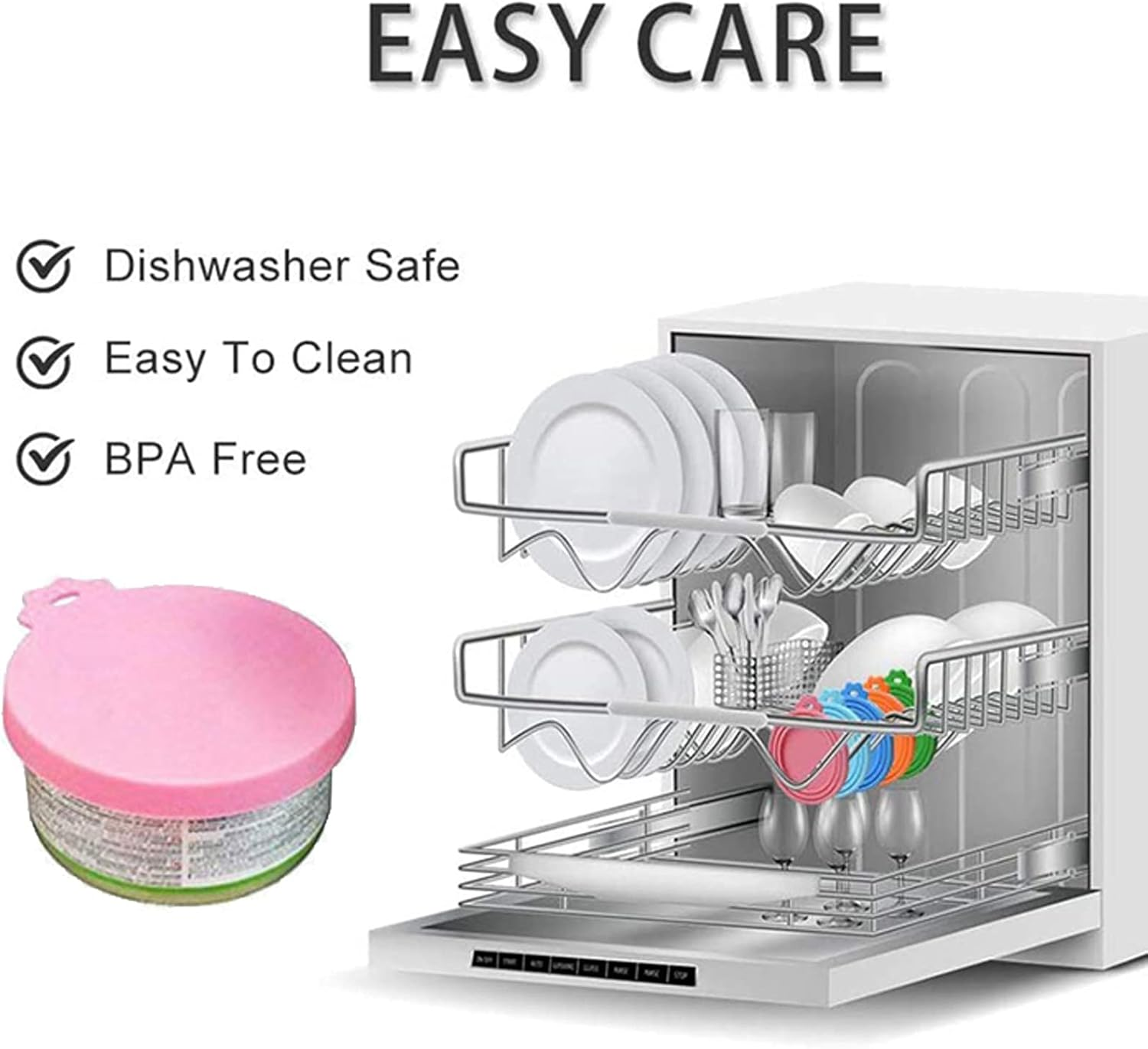 WOHENI Pet Food Lids, Silicone Can Lids and Stainless Pet Food Spoons, Universal Can Cover Fits Most Standard Size Dog and Cat Can Tops, Cat Dog Food Lids for Canned Food (4 Pack+2 Spoons) image number 6