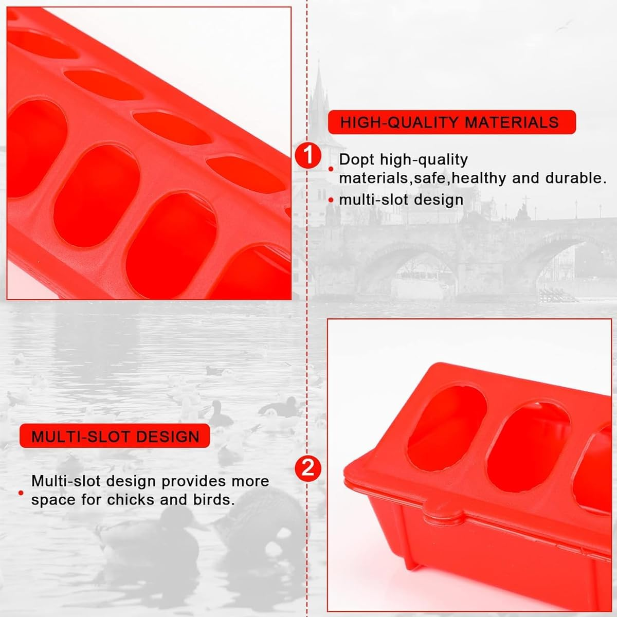 AIMALL Connectable Chicken Feed Trough Set with Waterer 8.07-26.77In Plastic Mesh Poultry Feeder for Coop Hens Chicks Quail Birds Easy to Clean and Refill image number 5