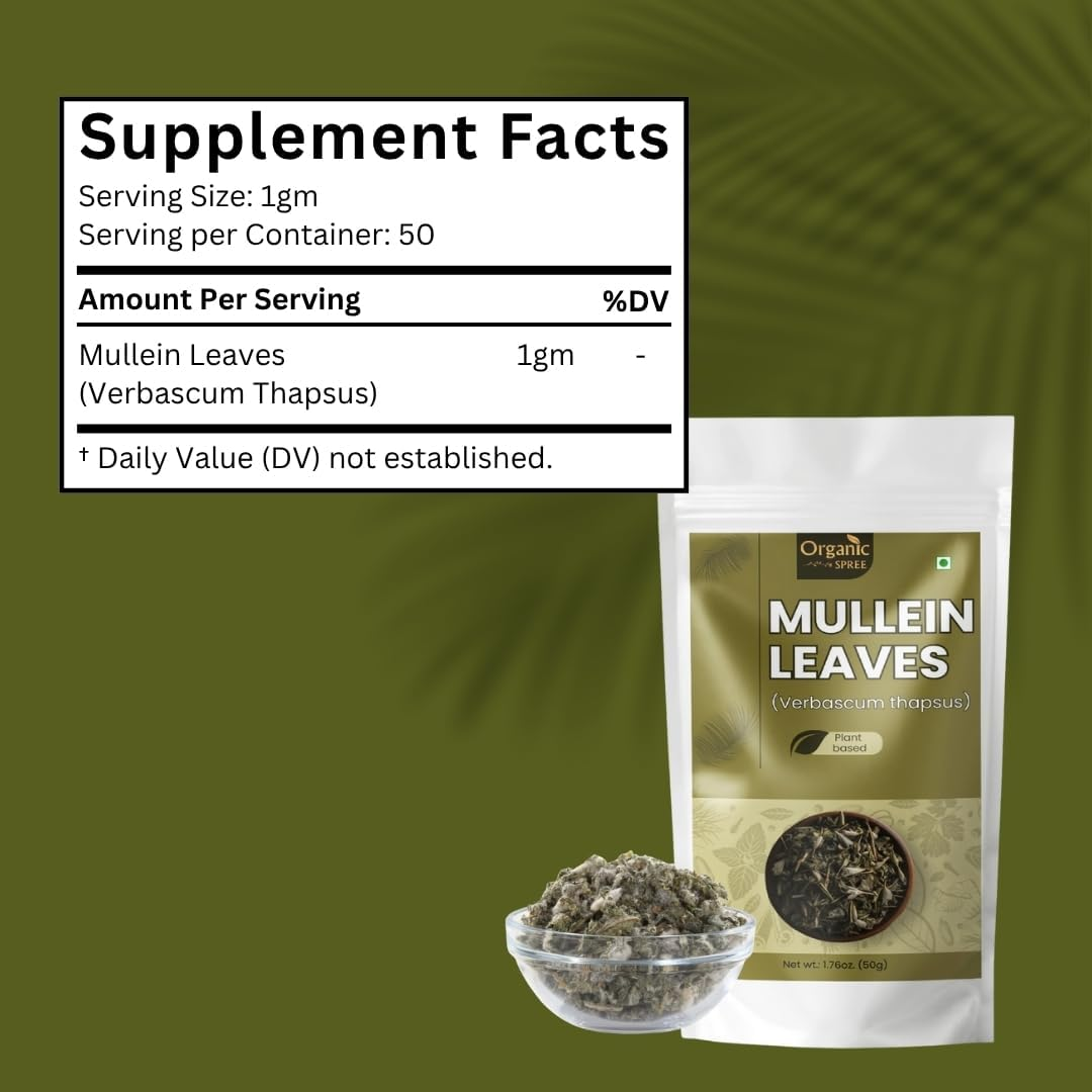 Organic Spree Mullein Leaf 50Gm (1.76Oz) Herbal Tea for Detox - Pure and Natural - Gordolobo - Verbascum Thapsus image number 4