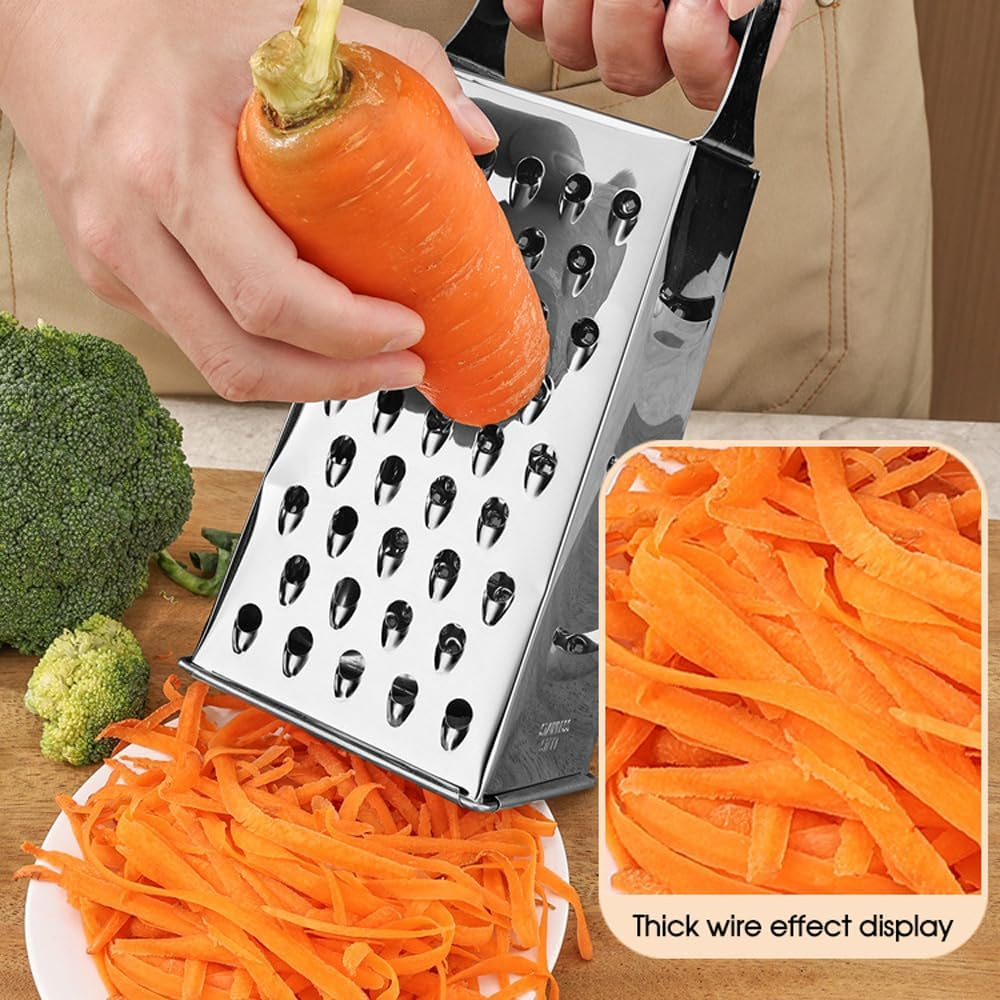 LEDON Stainless Steel 4-Sided Grater &ndash; Box Grater for Cheese, Vegetables, Potatoes, and More &ndash; Durable Kitchen Utensil 9X6.8X21.4Cm (1) image number 4