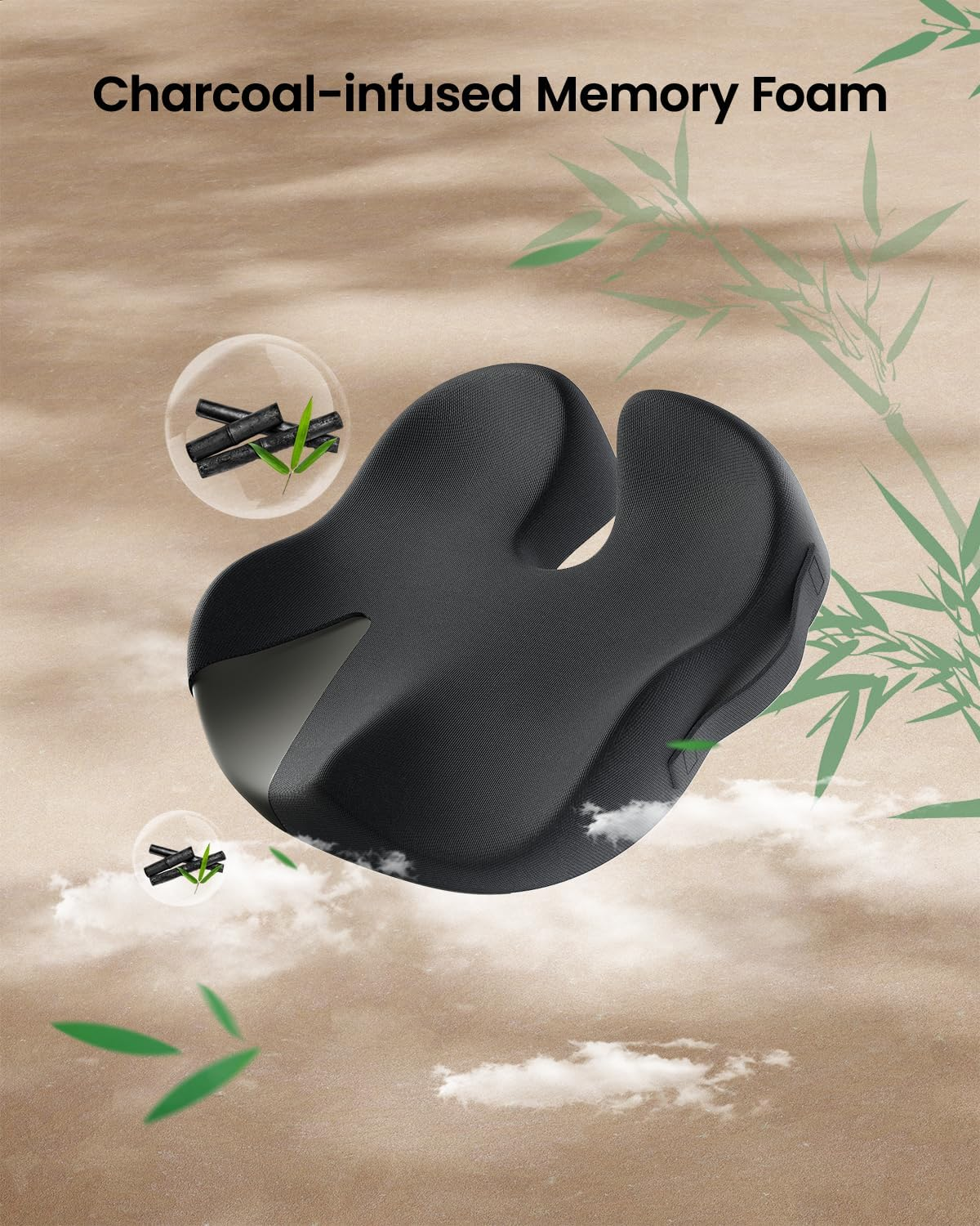 Protoarc Seat Cushion, Office Chair Cushion for Sciatica, Coccyx Cushion, Ergonomic Memory Foam Seat Cushion for Car, Home, Pressure Relief Pad for Hip, Tailbone, All Day Comfort - Black image number 6