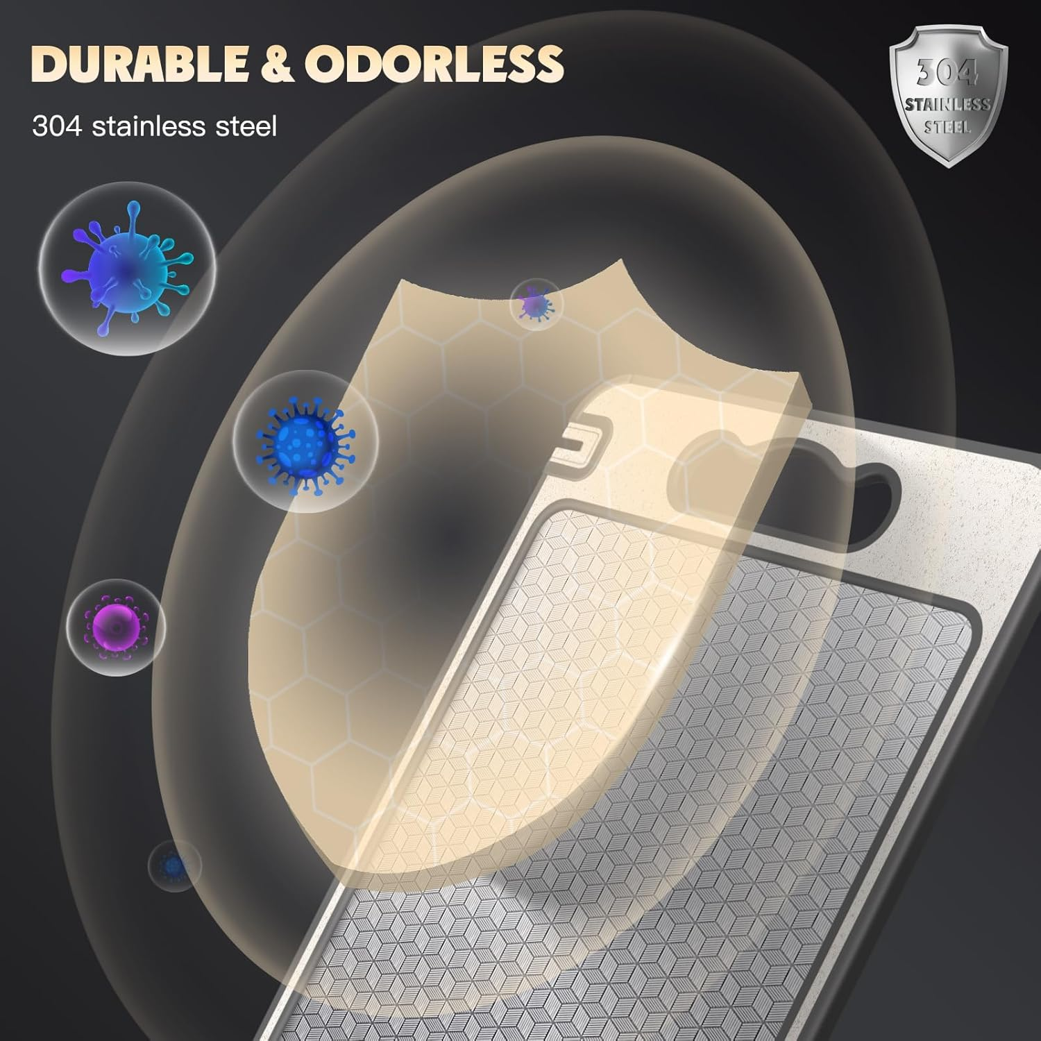 Stainless Steel Cutting Board, Double Sided Chopping Board for Kitchen, Scratch-Resistant Mesh Design, Juice Groove, Non-Slip Silicone Wrap, Dishwasher Safe image number 2