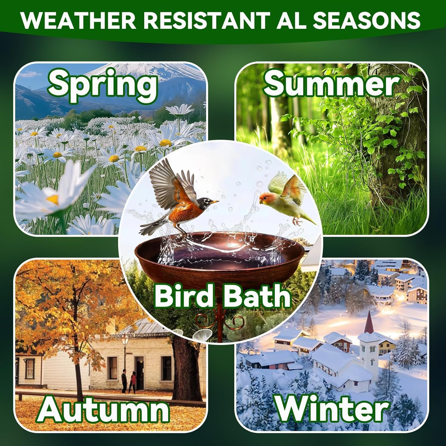 Metal Bird Bath Bowl, Vintage Freestanding Birdbath, outside Heavy Duty Garden Birdfeeder Stake Decoration, Sturdy Garden Birdbath, for Outdoors Patio Yard Lawn Wild Bird Watcher Bird Lovers image number 4