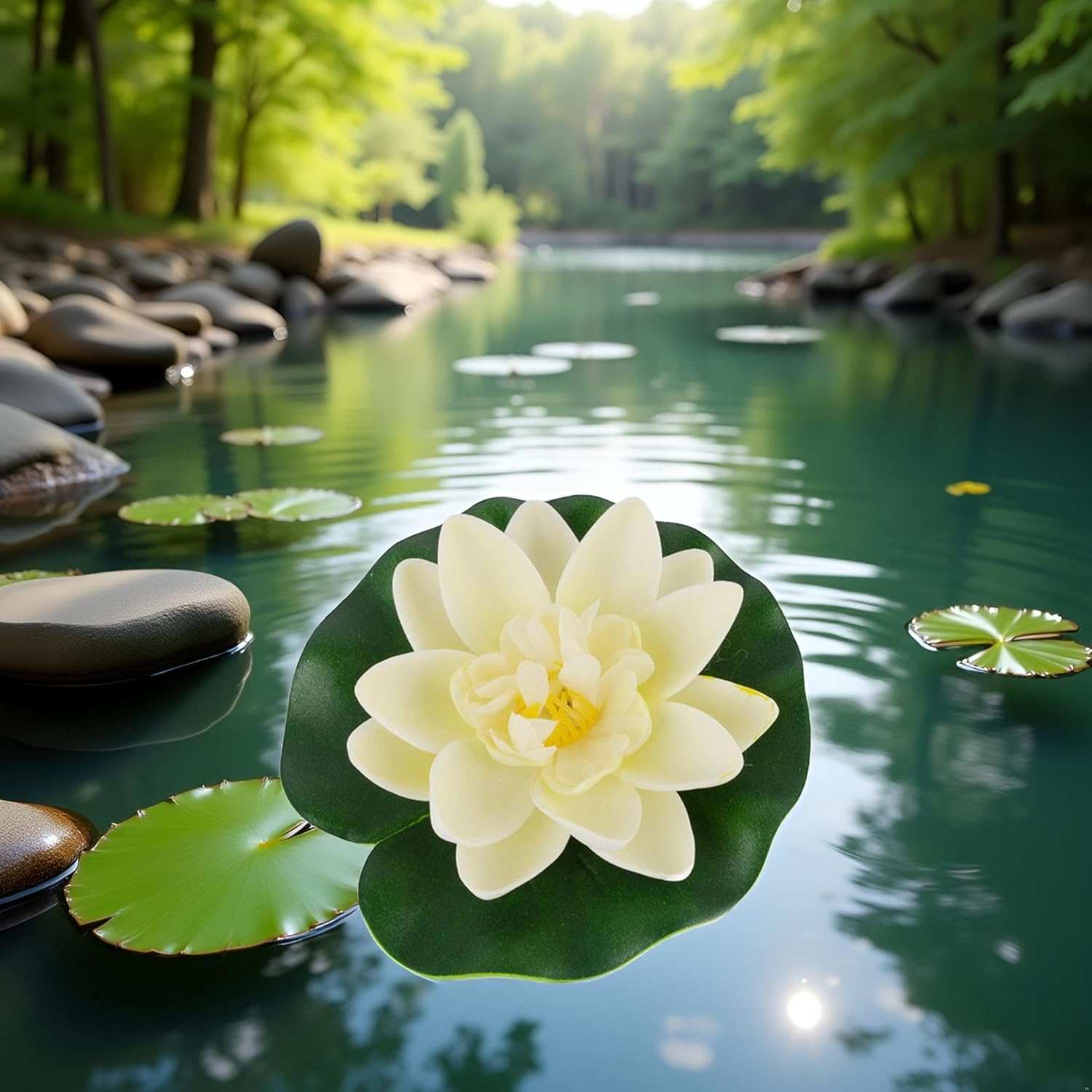 1 Pc White Artificial Floating Foam Lotus Flower with Water Lilys Pad Ornanments,Outdoor D&eacute;cor, Lifelikes Fake Lotus Flowers for Patio Pond Pool Fish Tank Aquarium Home Garden Wedding Party image number 5