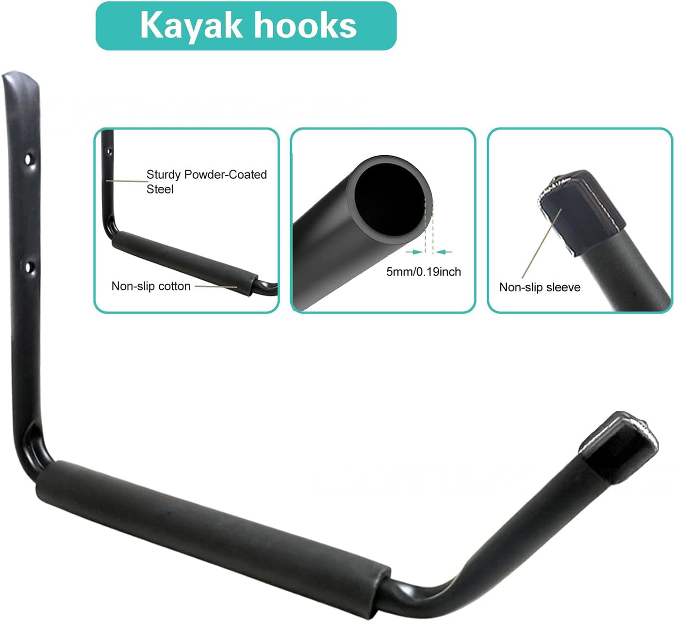 4Pcs Wall-Mounted Kayak Rack Outdoor Kayak Storage Rack Heavy Duty Paddleboards Hanger 15.15X9.84In for Garage Indoor Outdoor Garden Ladder Bike Paddleboards Surfboard Apartment Beach image number 4