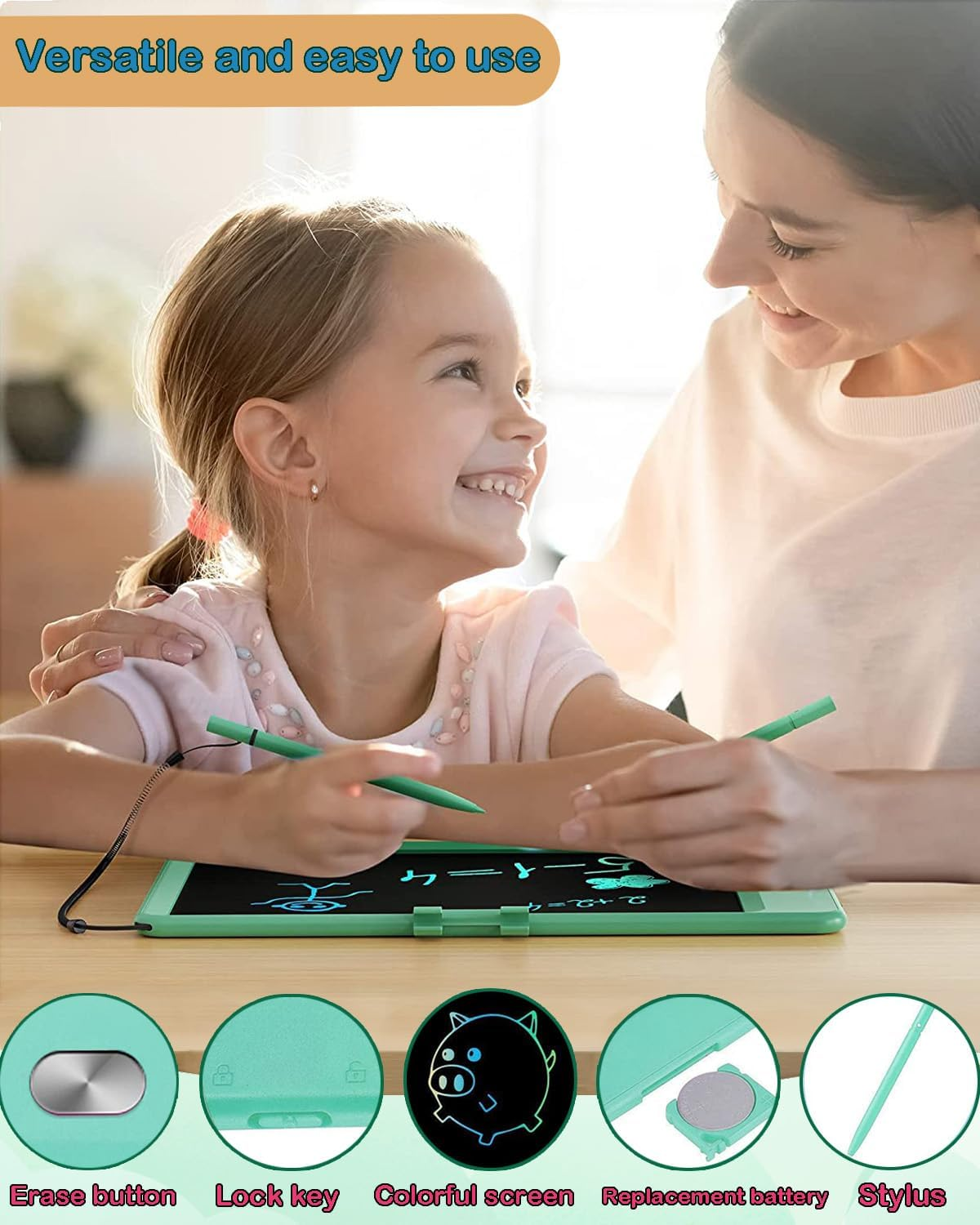 LCD Writing Tablet for Kids,10 Inch Digital Screen Drawing Pad Writing Pad,Colorful and Erasable Electronic Drawing Writing Pads (Purple&Green) image number 6
