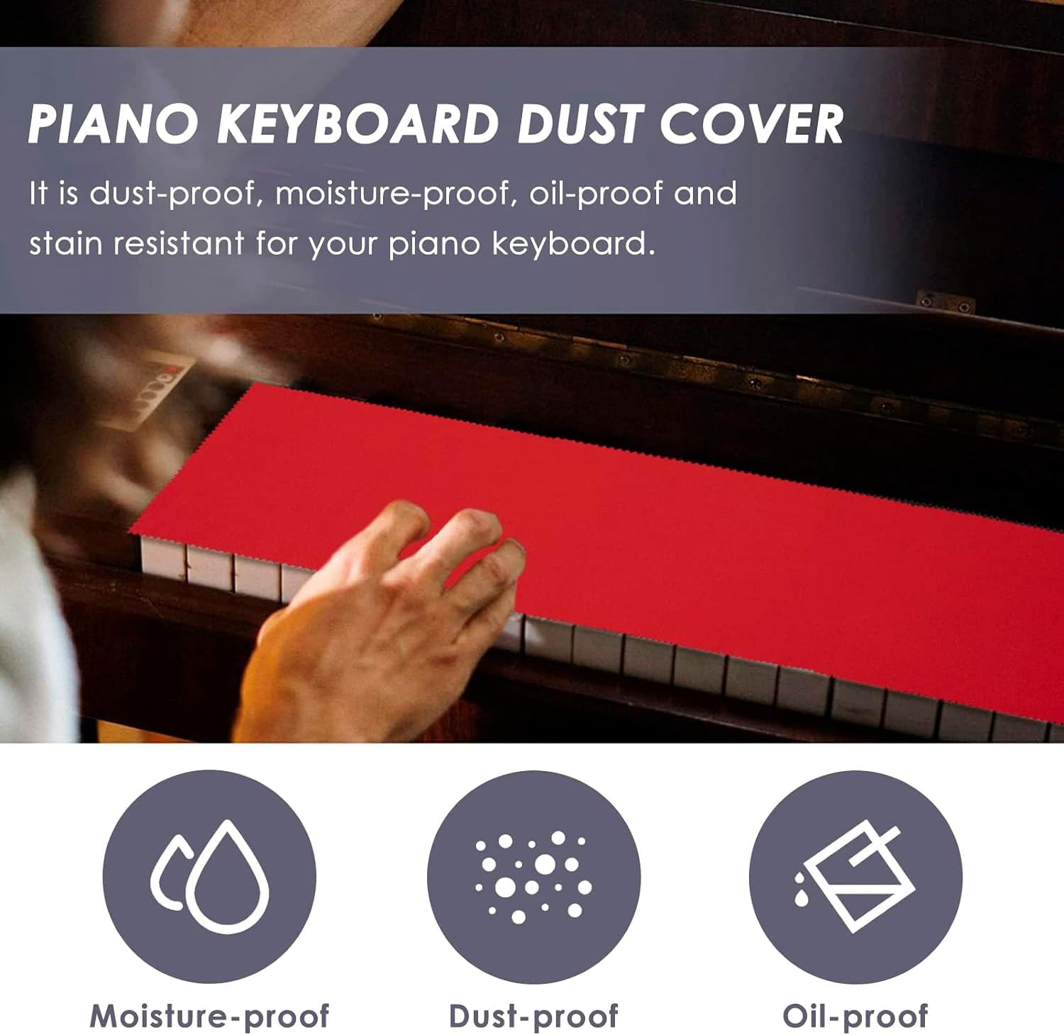 【The Best Deal】Soft Red Piano Keyboard Dust Cover, 88 Keys Protective Cover Cloth 50 * 6 Inch Washable Dust Dirt Scratch Wear Proof Key Cover for Electronic Keyboard, Digital Piano Cleaning Care image number 6