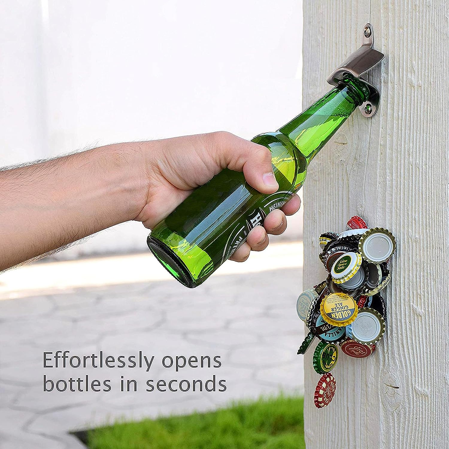Wall Mounted Beer Bottle Opener with Magnetic Cap Catcher | Unique Present for Friends, Men, Women, Housewarming Gifts | Dad Birthday Gift Ideas image number 3