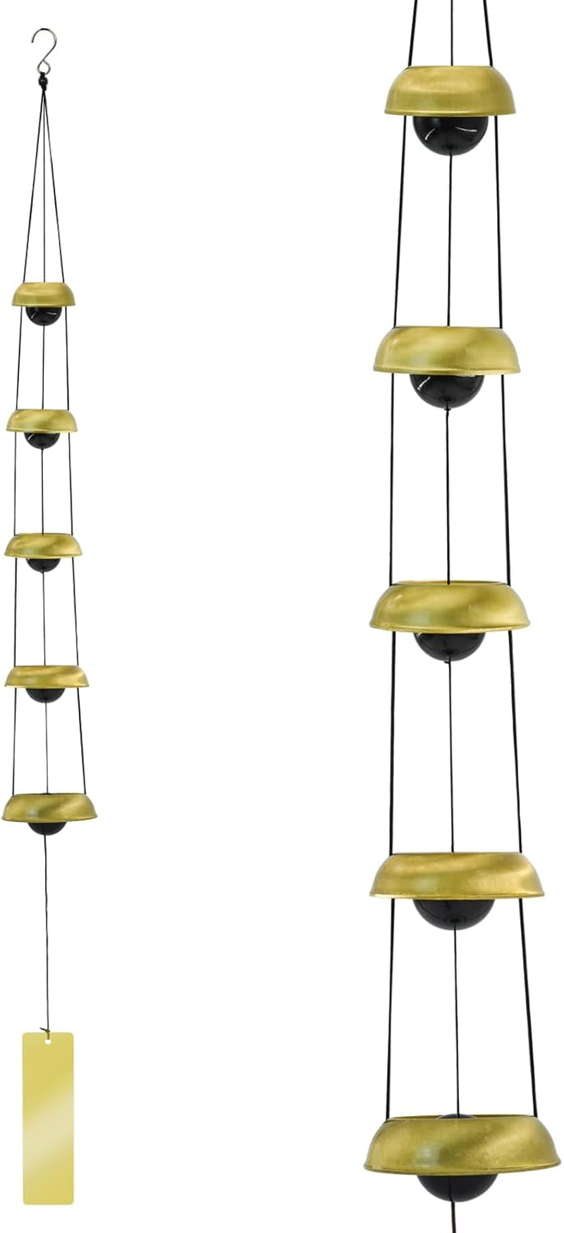 Mrmrkura Copper Wind Chimes for Outside, Temple Wind Chimes with 5 Bells Feng Shui Wind Bell Pendent Memorial Windchimes for Home Garden Patio Backyard Decor (Brass)