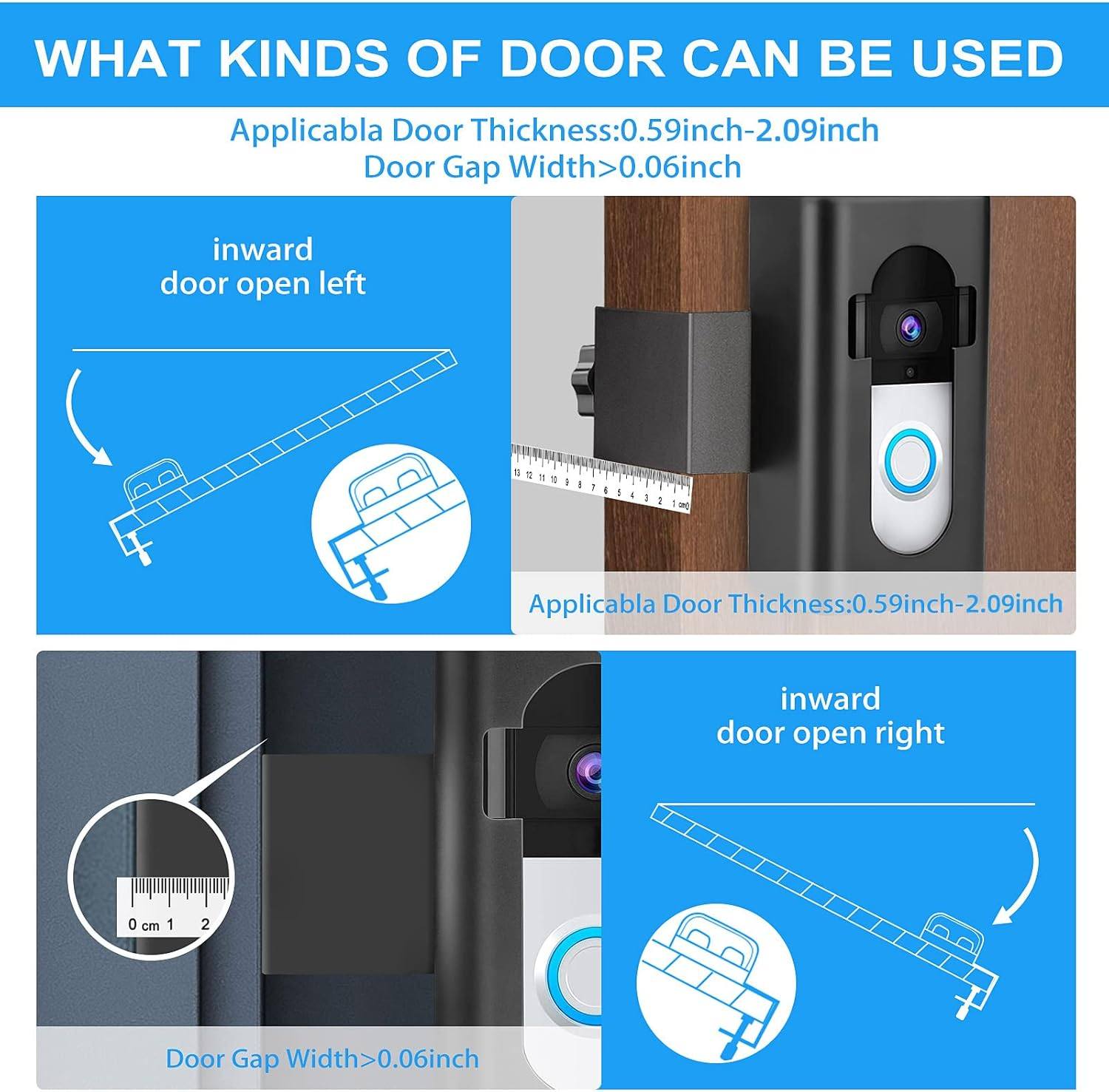 Ring Doorbell Mount, No-Drill Fit for Most Video Doorbell, Apartment Door Holder for Ring Doorbell 1/2/3/3 Plus/4/Pro/2021 - White image number 6
