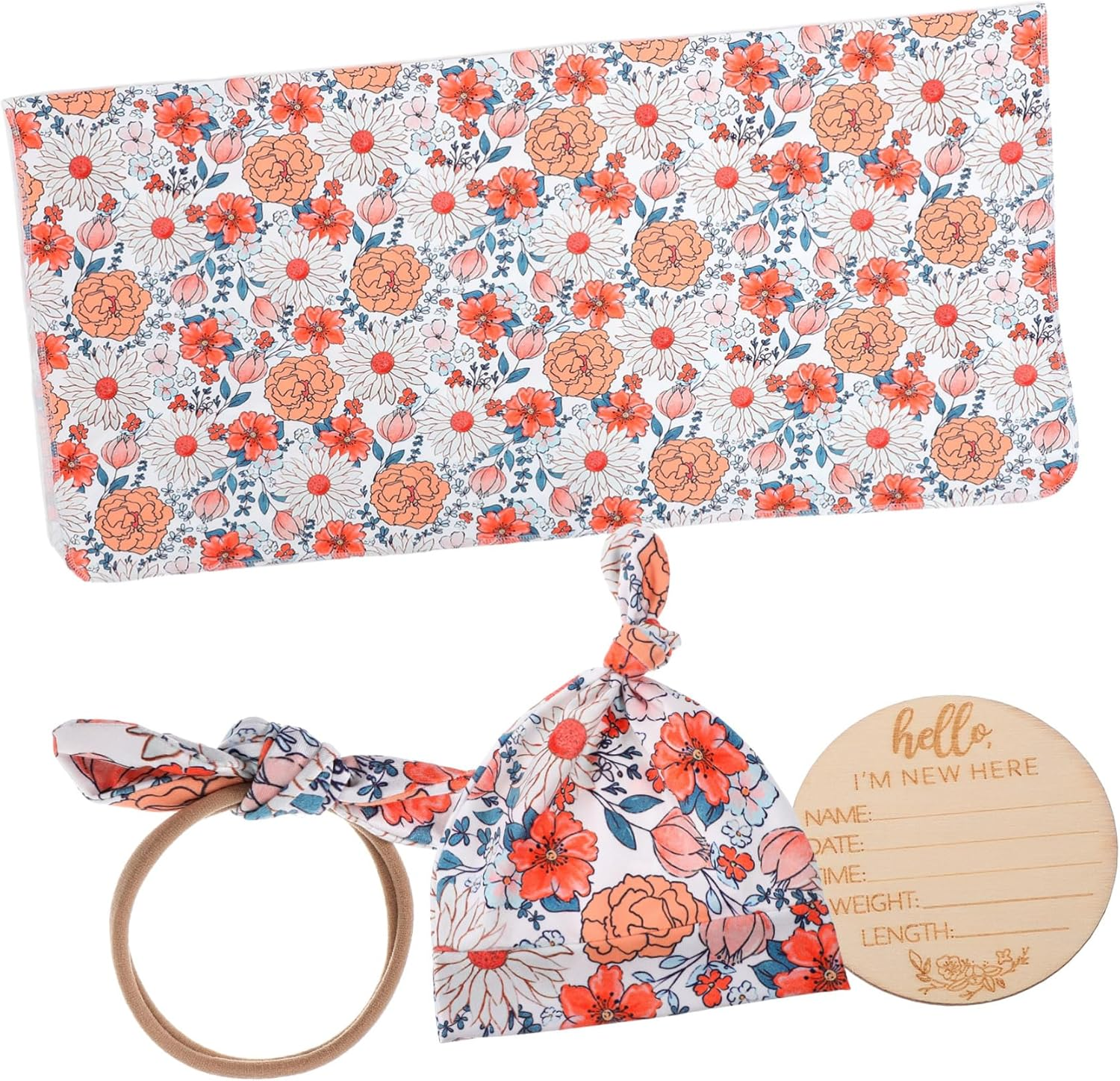 1 Set Hat and Headband Newborn Receiving Wrap Birth Announcement Sign Soft and Comfortable Blanket For image number 6