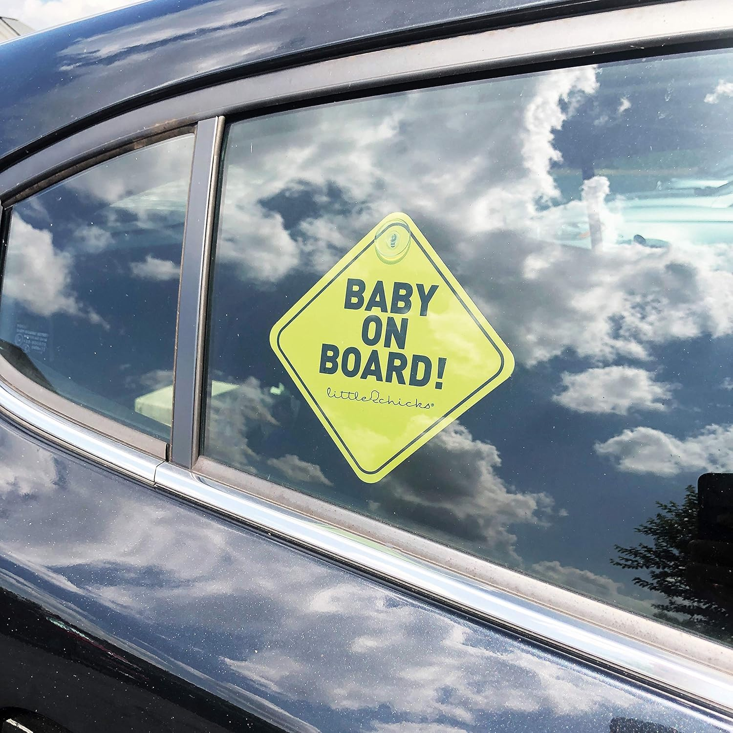 Little Chicks Baby on Board Car Sign Decal - Weather Resistant. Child Safety Awareness Warning Sticker with Suction Cups - Bright Yellow Color - Model CK094 image number 1