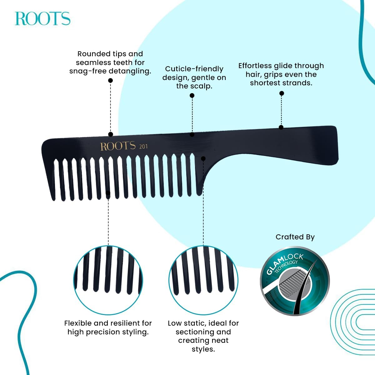 Roots Detangling and Shampoo Hair Comb - Black image number 3