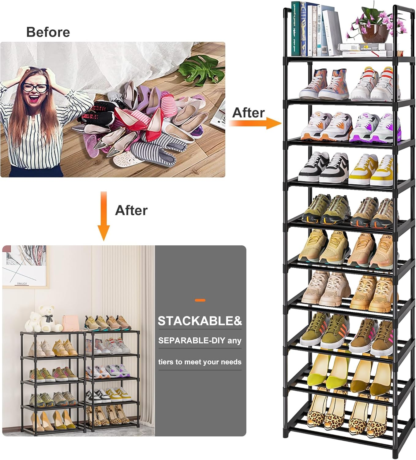 OYREL Shoe Rack, Sturdy Metal Shoe Storage, Narrow Shoe Rack,Shoe Shelf, Shoe Racks for Closets image number 5
