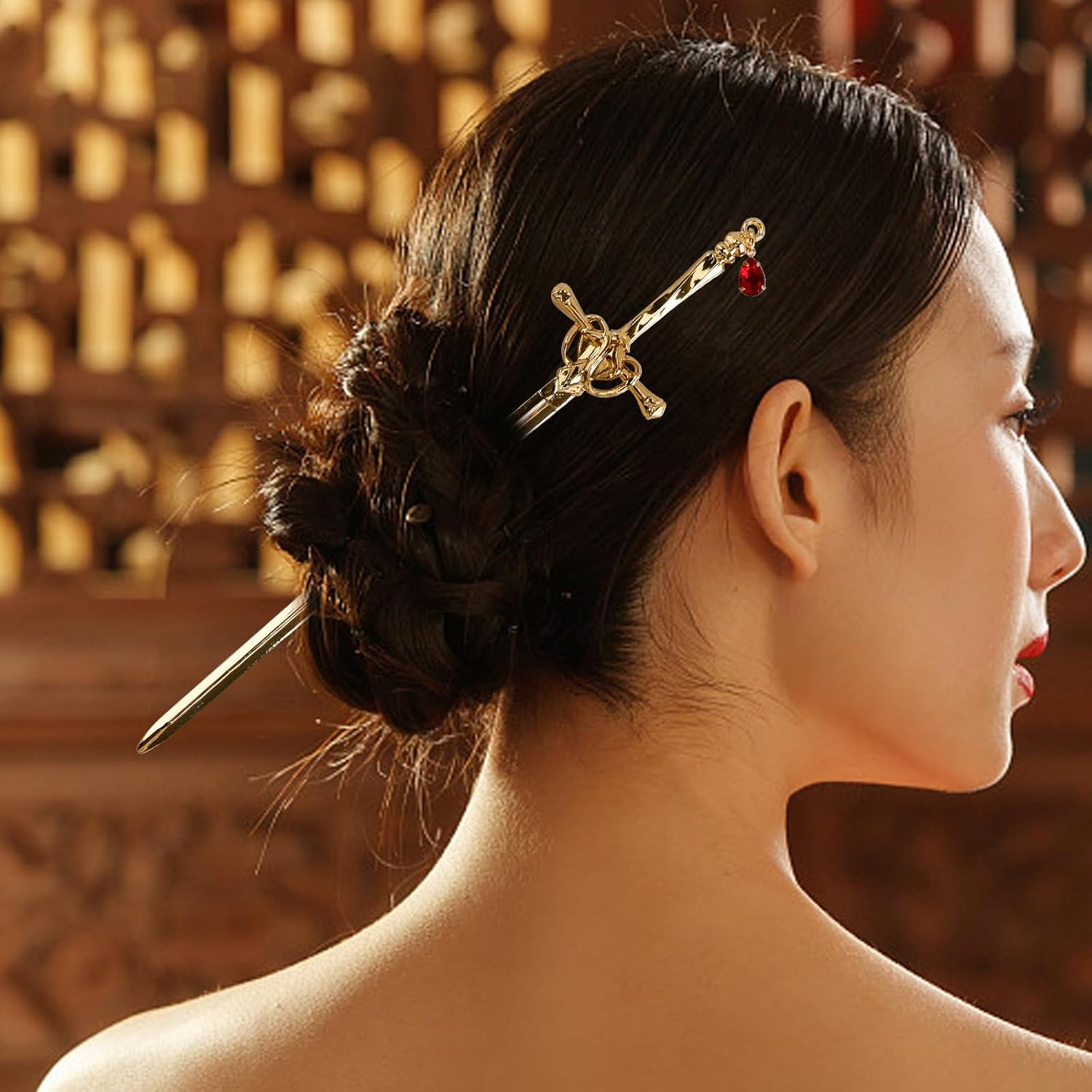 4Pcs Ancient Style Sword Hair Chopsticks Chinese Style Hair Sticks for Bun Hair Long Hair Classic Vintage Flower Hair Sticks Women Girl Gifts image number 1