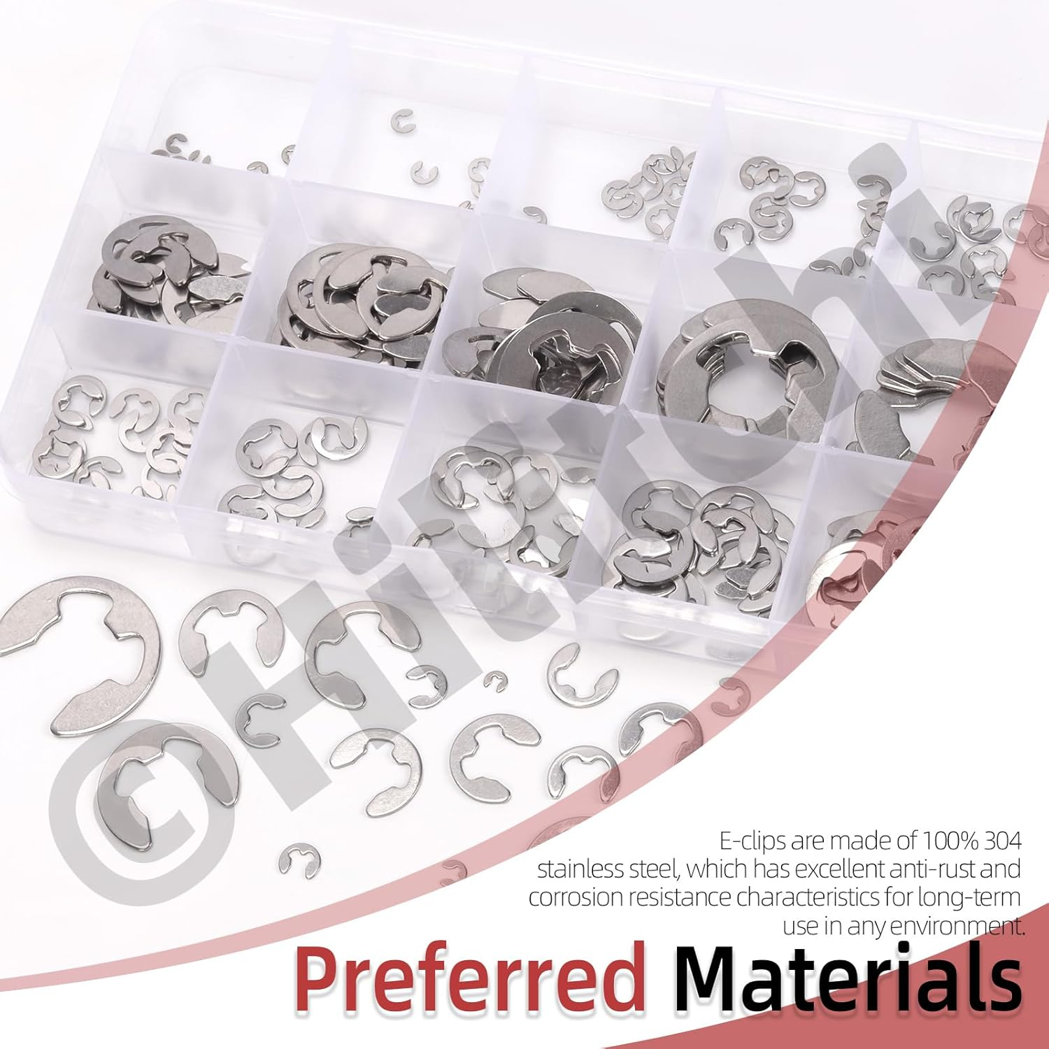 Hilitchi 211Pcs 14 Sizes 304 Stainless Steel E Clip Assortment Kit External Retaining Ring Snap Ring E-Clip Circlip Split Ring with Tweezer for Machine Shaft Electrical Automobiles image number 5