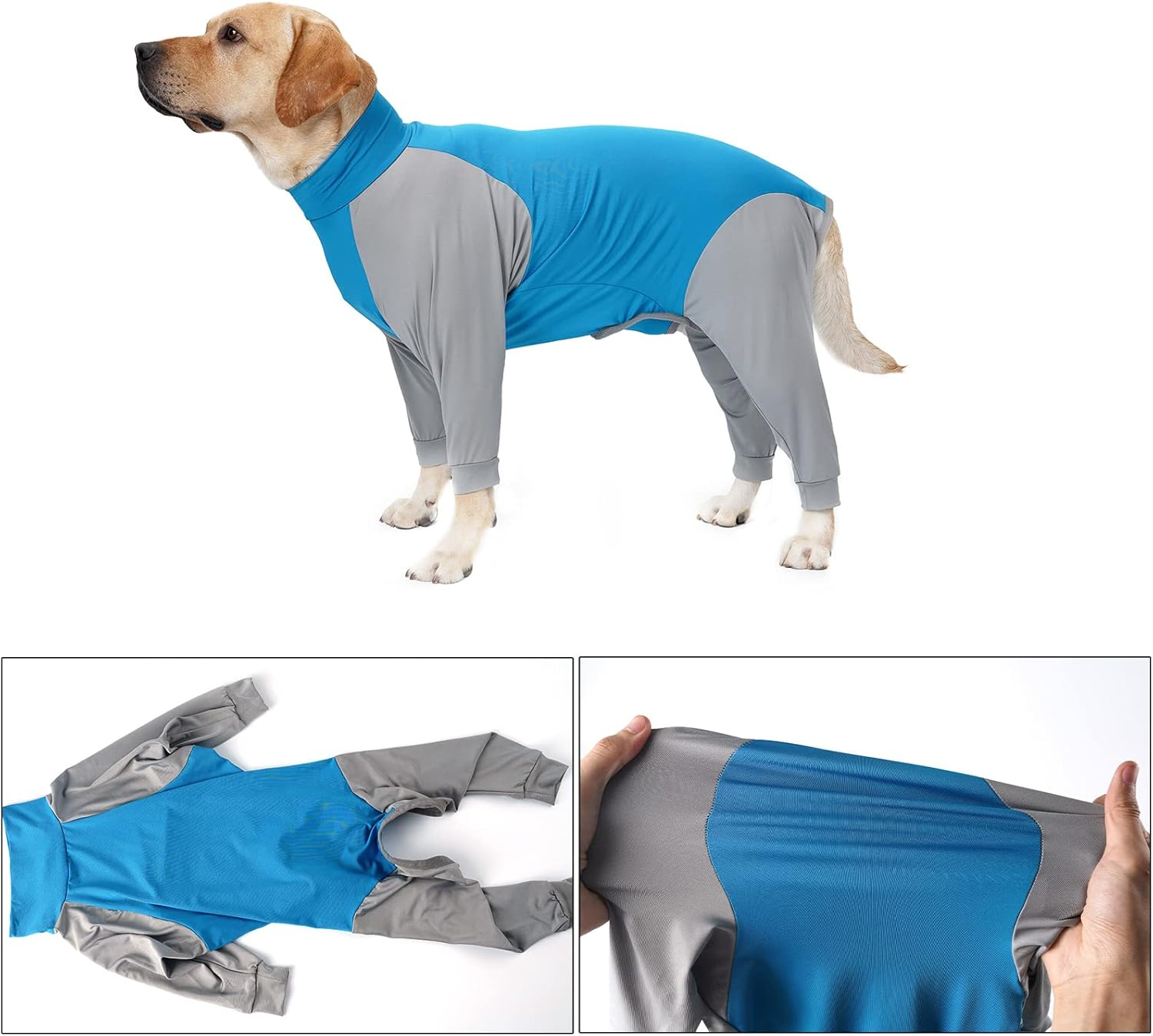 Dog Sweatshirts Four Legs Pet Jackets with Stretchy Fabric Splicing Color Turtleneck for Small Medium Large Dogs Comfortable Fit Blue image number 4