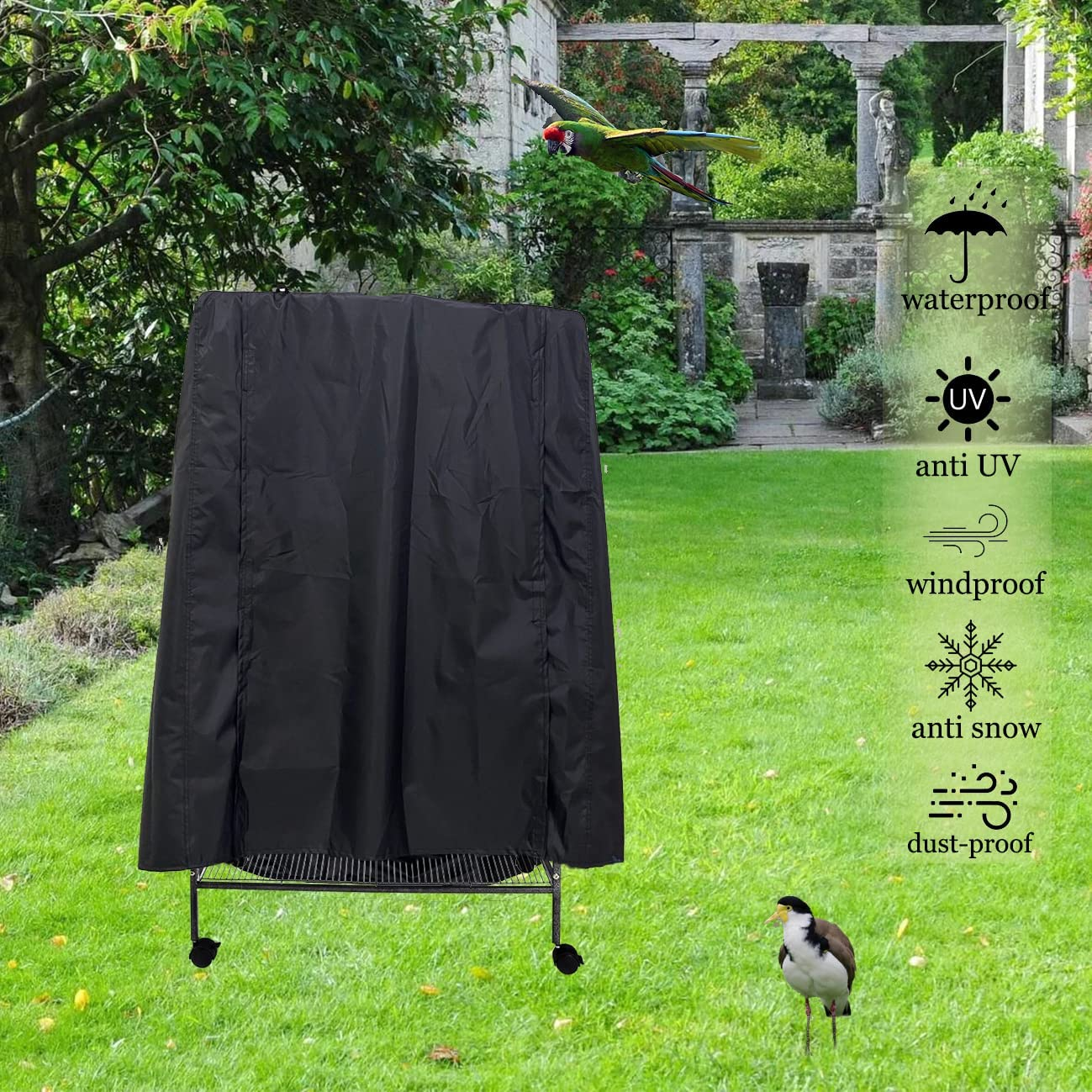 J&C Outdoor Bird Cage Cover Heavy Duty 420D Blackout Sun Light for Night Waterproof Black Birdcage Covers for Bird Sugar Glider Cat Rabbit Cage Medium (104 X 69 X 122 Cm) image number 5