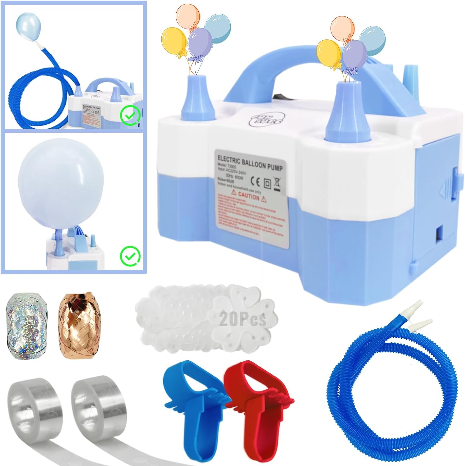 Funsure Electric Balloon Pump with 2 Nozzles - Portable, 220-240V 600W 50Hz, Au Plug - Blower for Party Decorations image number 3