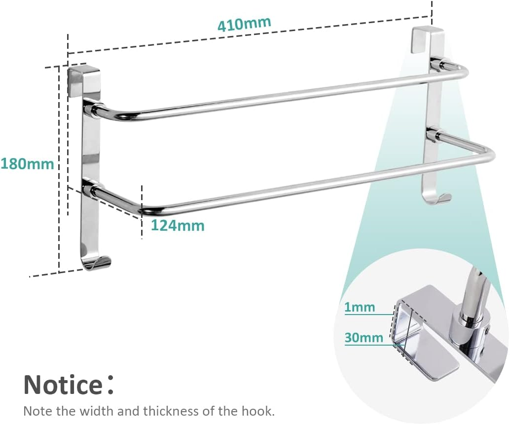 EMKE Double Towel Rail, Bathroom over the Door Hanging Towel Rack with Hooks, Stainless Steel Sink Towel Holder with Large Space for Kitchen Toilet Hotel Shower Room, Chrome image number 5