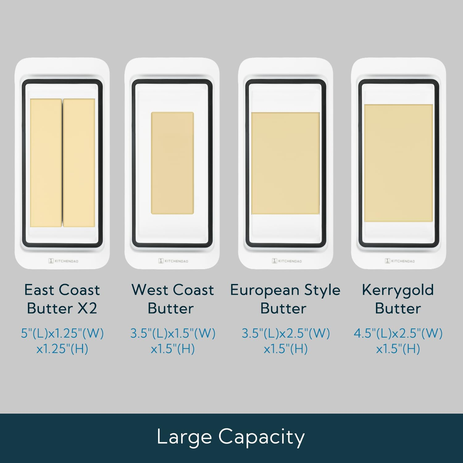 KITCHENDAO Large Airtight Butter Dish with Lid for Countertop and Fridge, Butter Keeper, Plastic Butter Holder Tray for 2 Sticks East Coast/West Coast/European Style/ Kerrygold Butter/ Cream Cheese image number 1