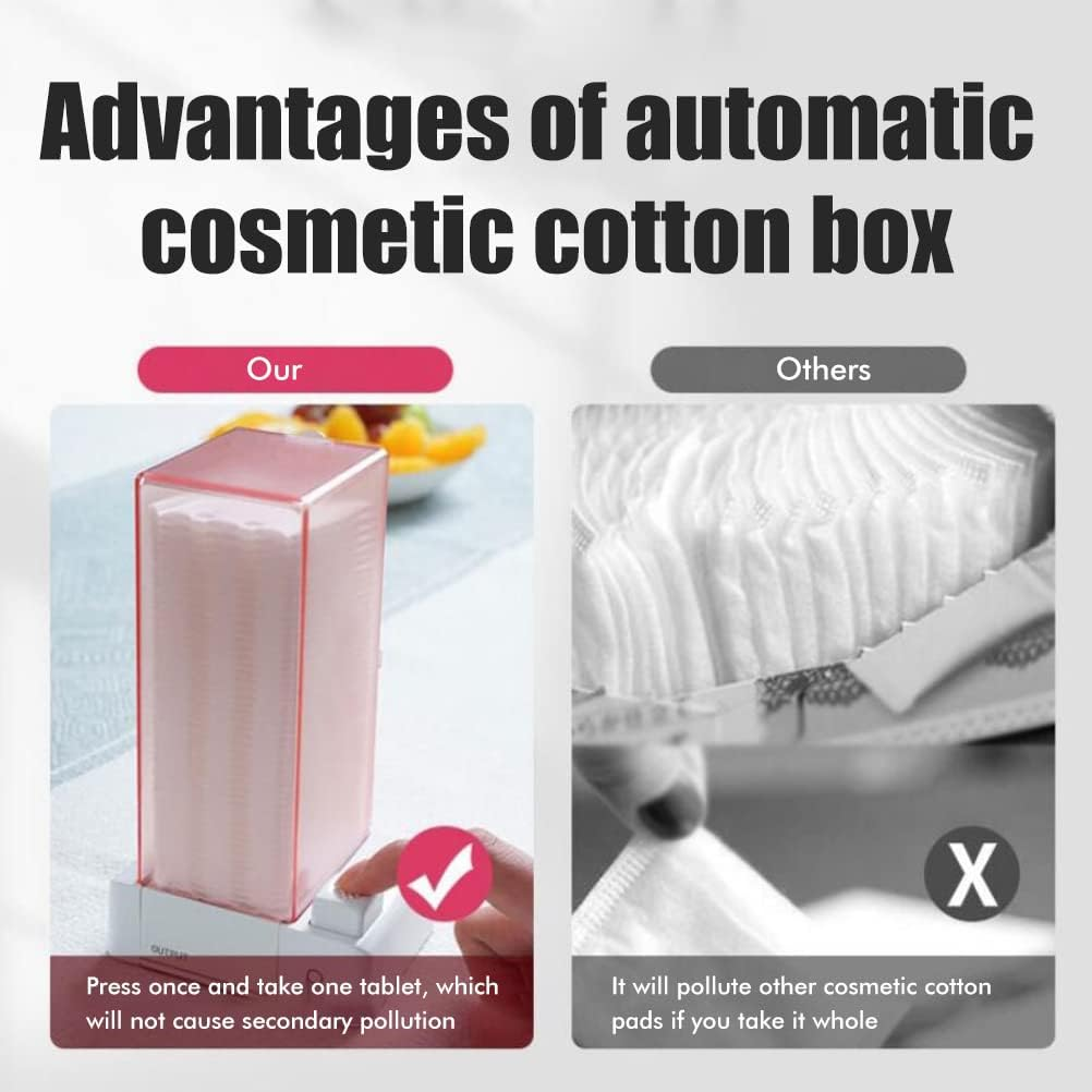 Cosmetic Cotton Storage Box, anti Slip Bottom Design Automatic Cotton Pad Dispenser, Take Out and Press Easily Clear Make up Pads Container with Lid, the Best (White) image number 4