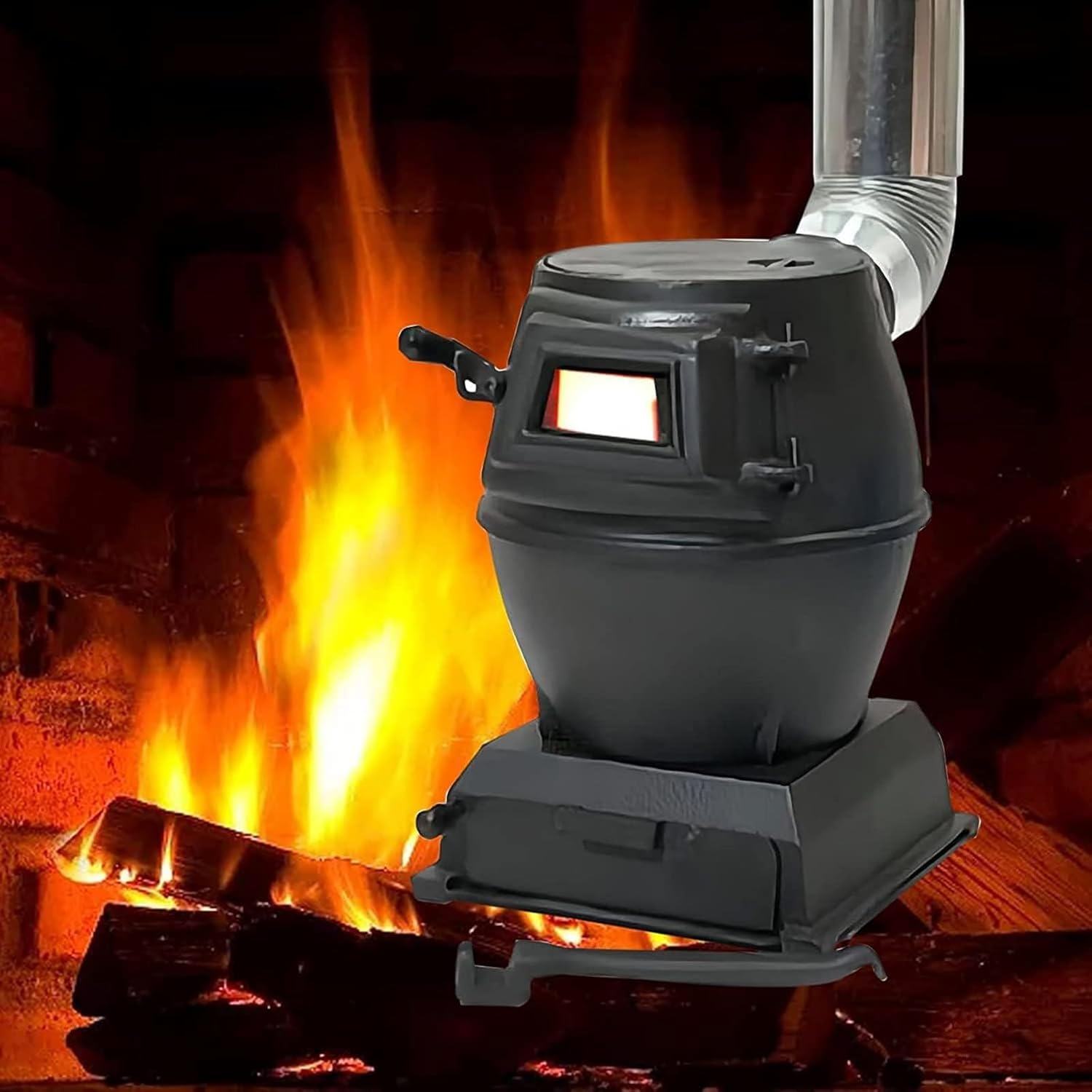 Cast Iron Wood Burning Stove, Portable Wood Burning Compact Camp Stoves, Pure Cast Iron Coal Fire Wood Stove, Viewing Window, for Home, Heating, Cooking, Camping, Hiking