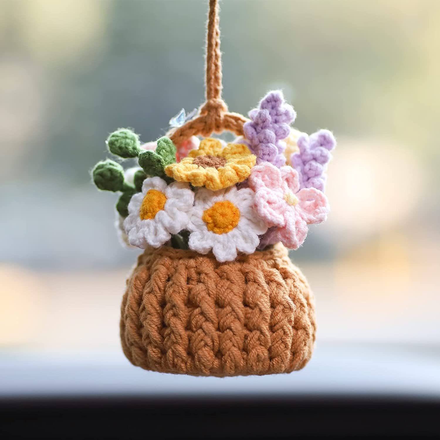 Cute Car Mirror Hanging Accessories - Decorative Rearview Mirror Accessories for Women and Girls, Crochet Animal Car Accessories