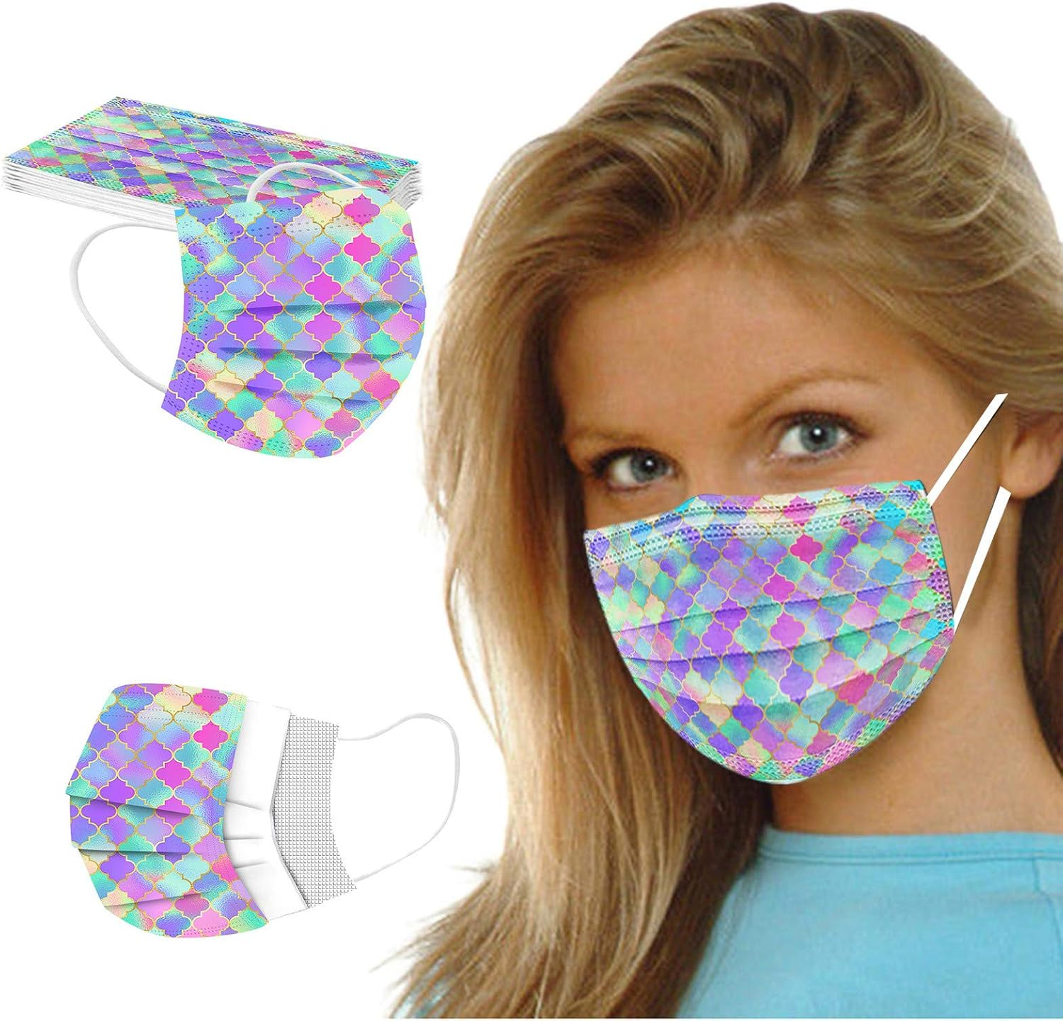 50PCS Adult Disposable Face_Mask,3 Ply Breathable Tie-Dye Gradient Design Facemask for Women Holiday Party Gift