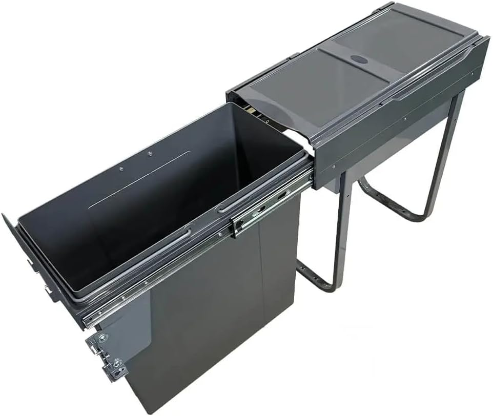 Domestique plus 34L Single Slide Out Concealed Waste Bin with Soft Close - for a 300Mm Cabinet - Bottom Mounted - Includes Optional Door Bracket